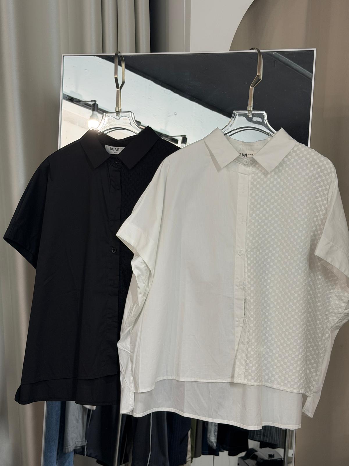 撞色拼接短袖襯衫