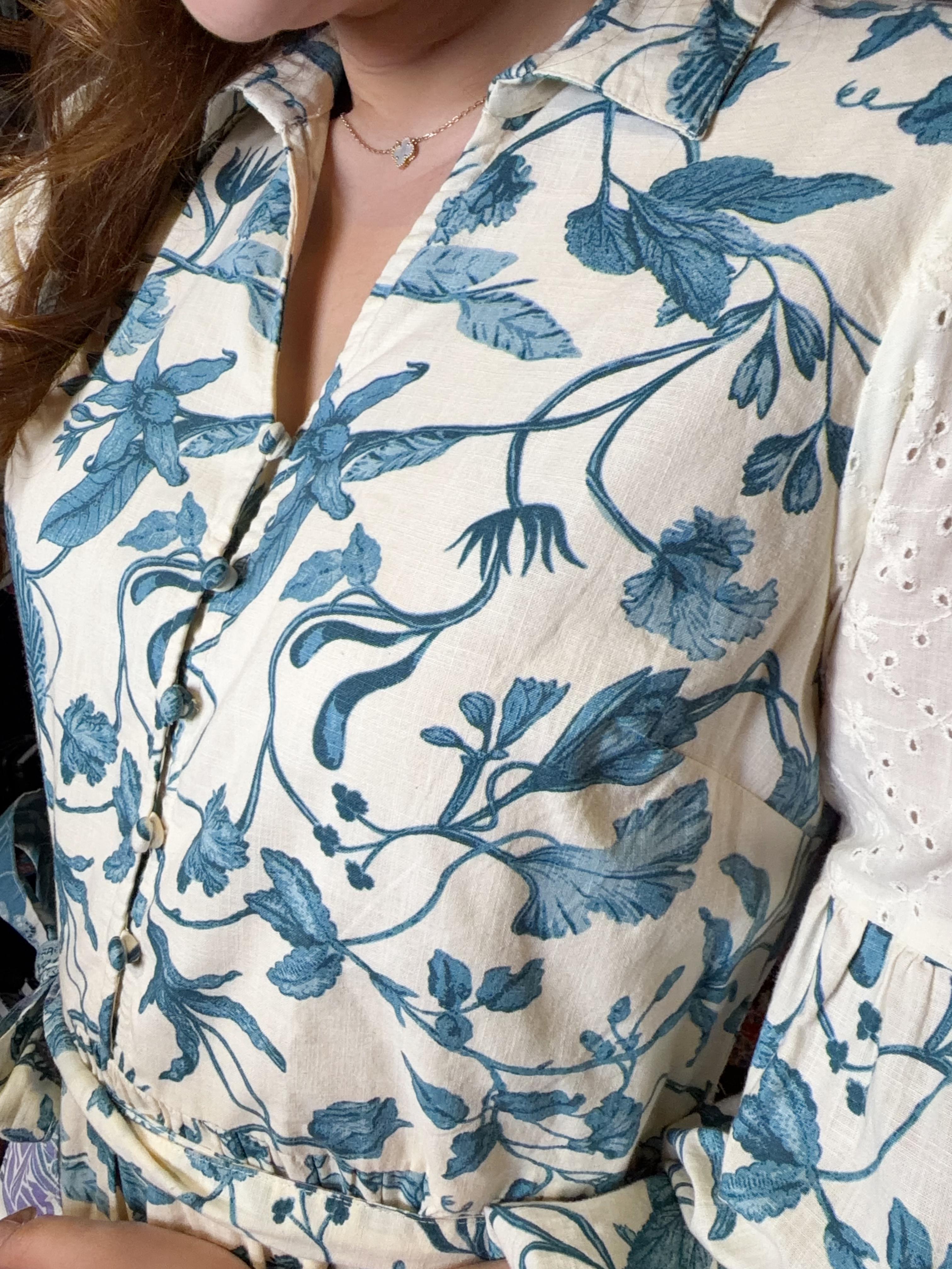 Blue X White Floral Frech Style 3-layer OP 50" #1155