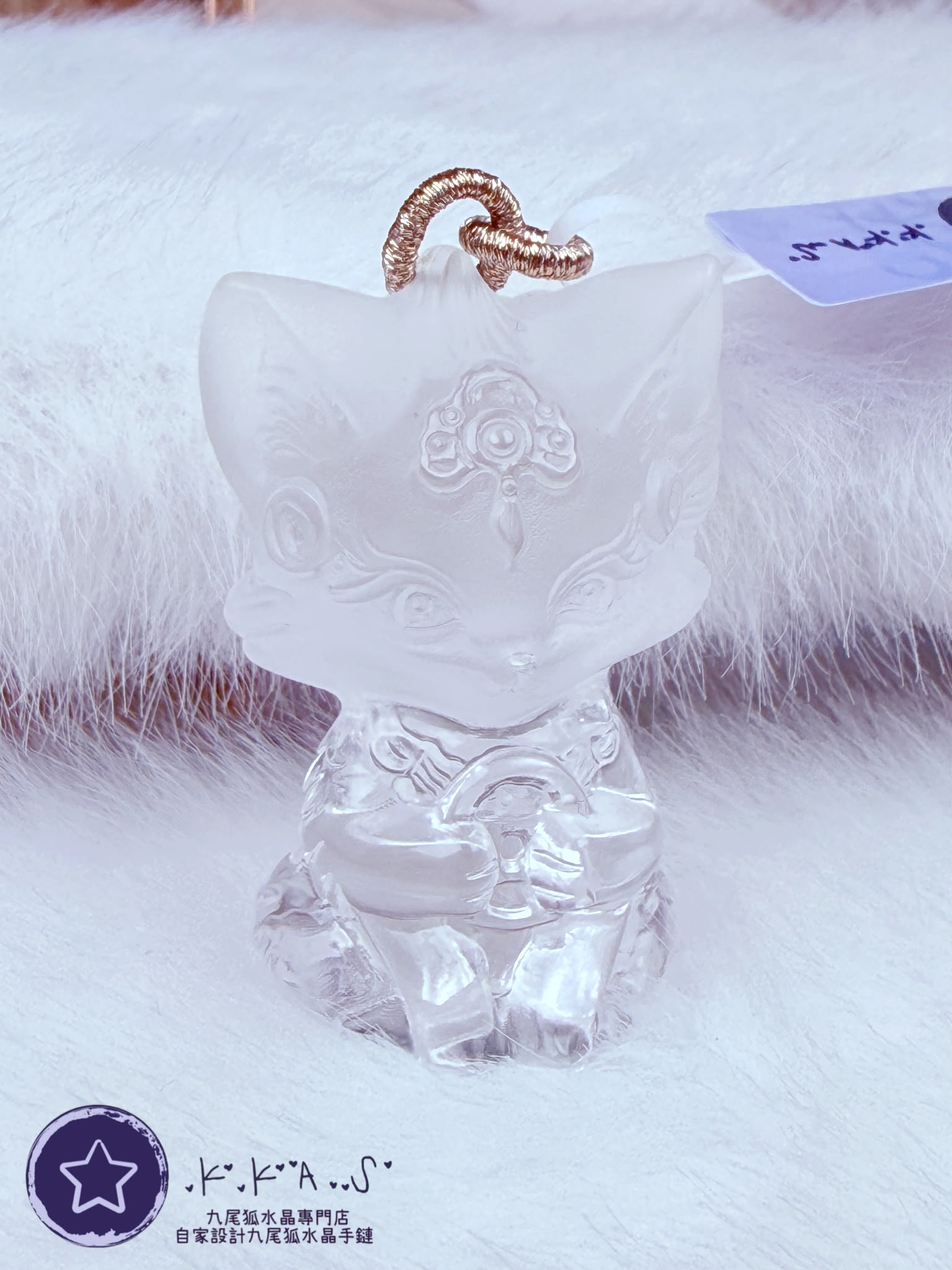 K00527 白水晶 立體 狐女孩 - 吊墜/手牌兩用款
