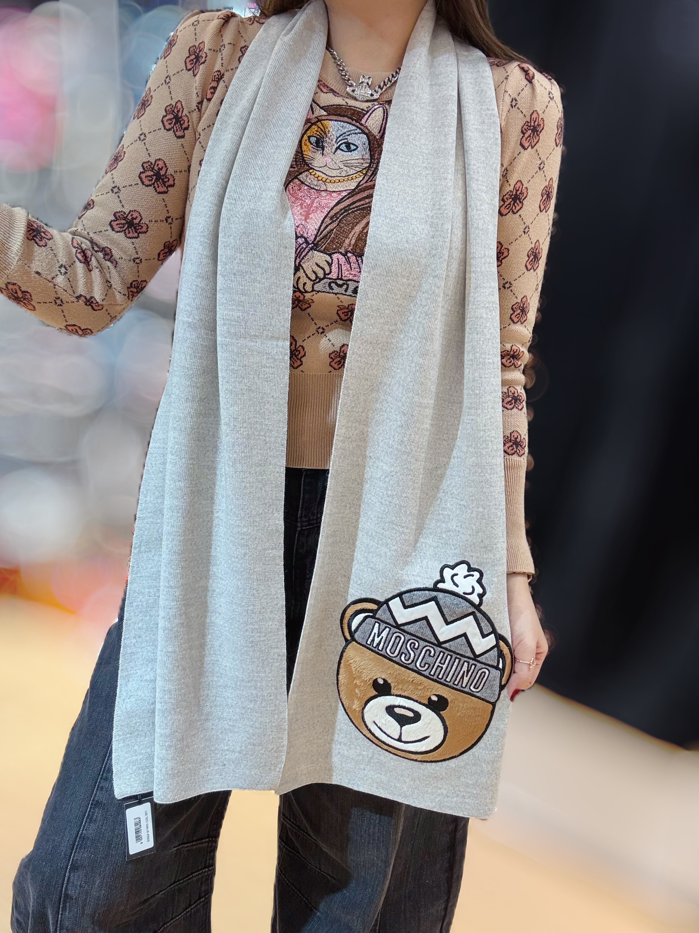 Moschino scarf grey/bear