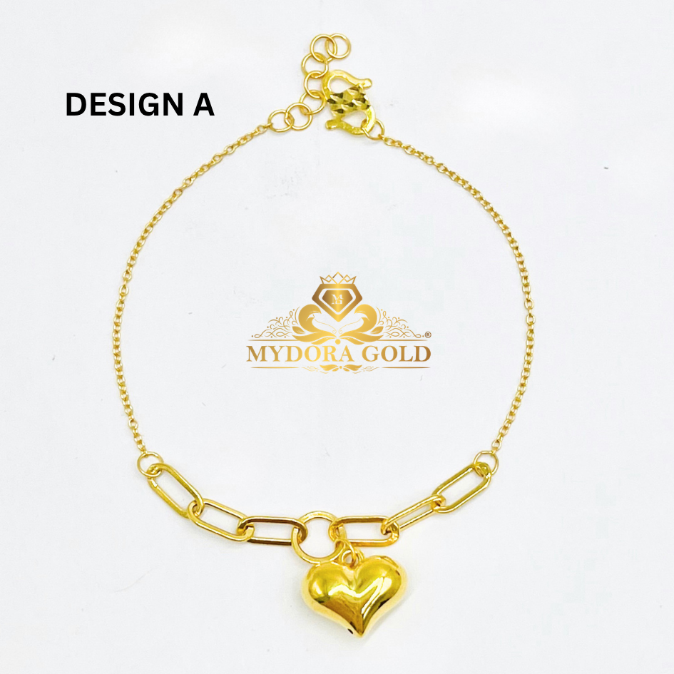 MYDORA Rantai Tangan Fesyen Sauh Paperclip + 1 Love Gemuk l EMAS 916/22K