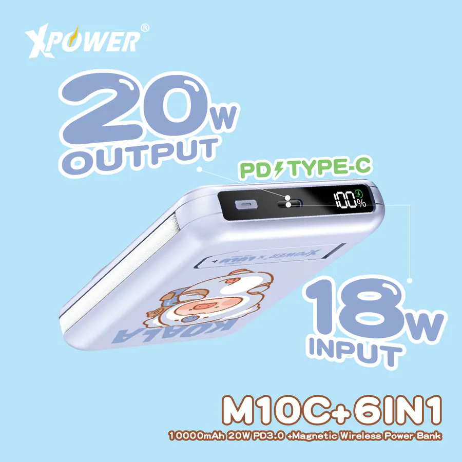 CCC | 3C認證 XPower x 罐頭豬LuLu🐷M10C+ 6合1 10000mAh多功能迷你20W PD3.0+ 磁吸無線快充移動電源