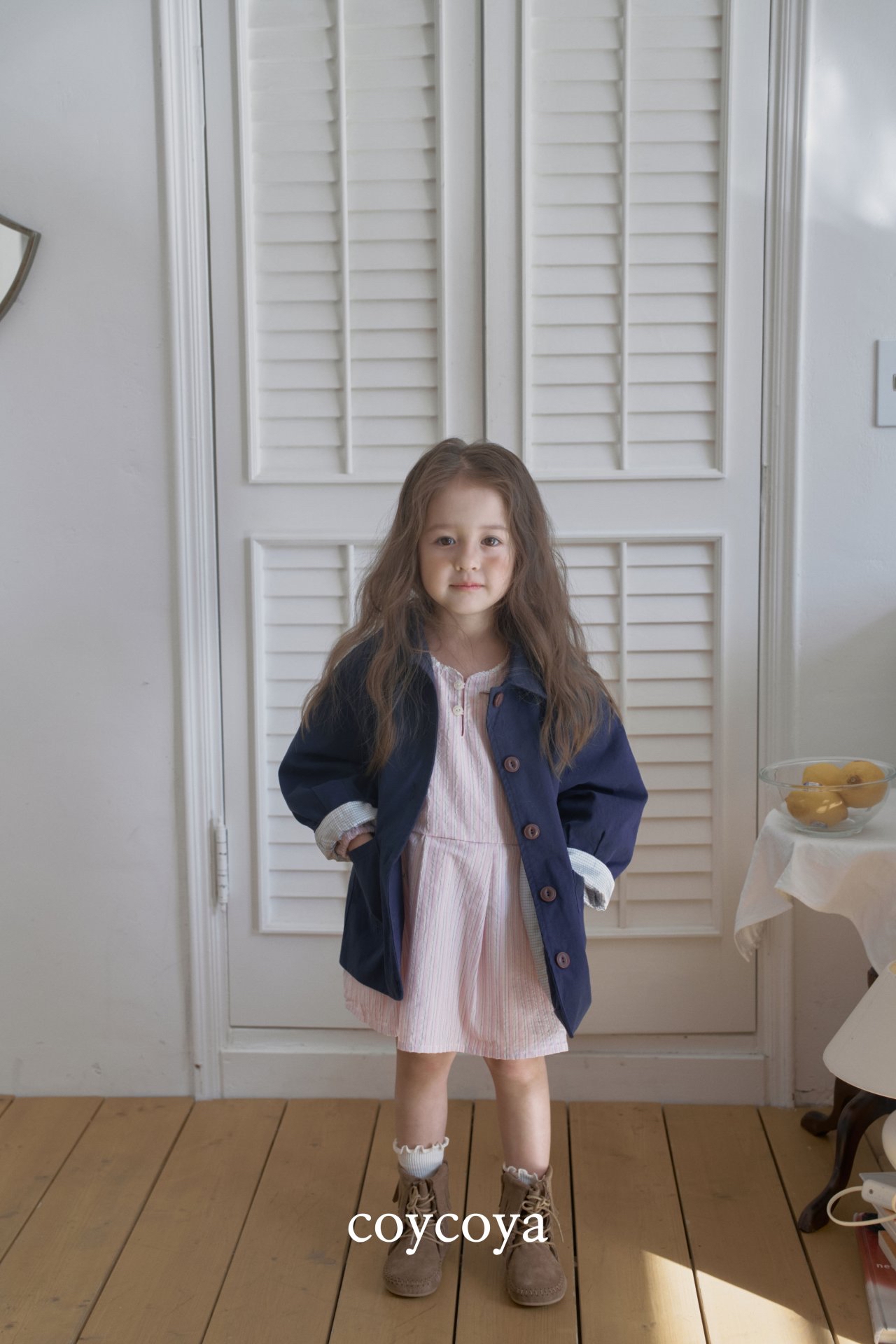 🌸預訂 韓國直送🌸🇰🇷COYCOYA兩色條紋蕾絲領長袖連身裙