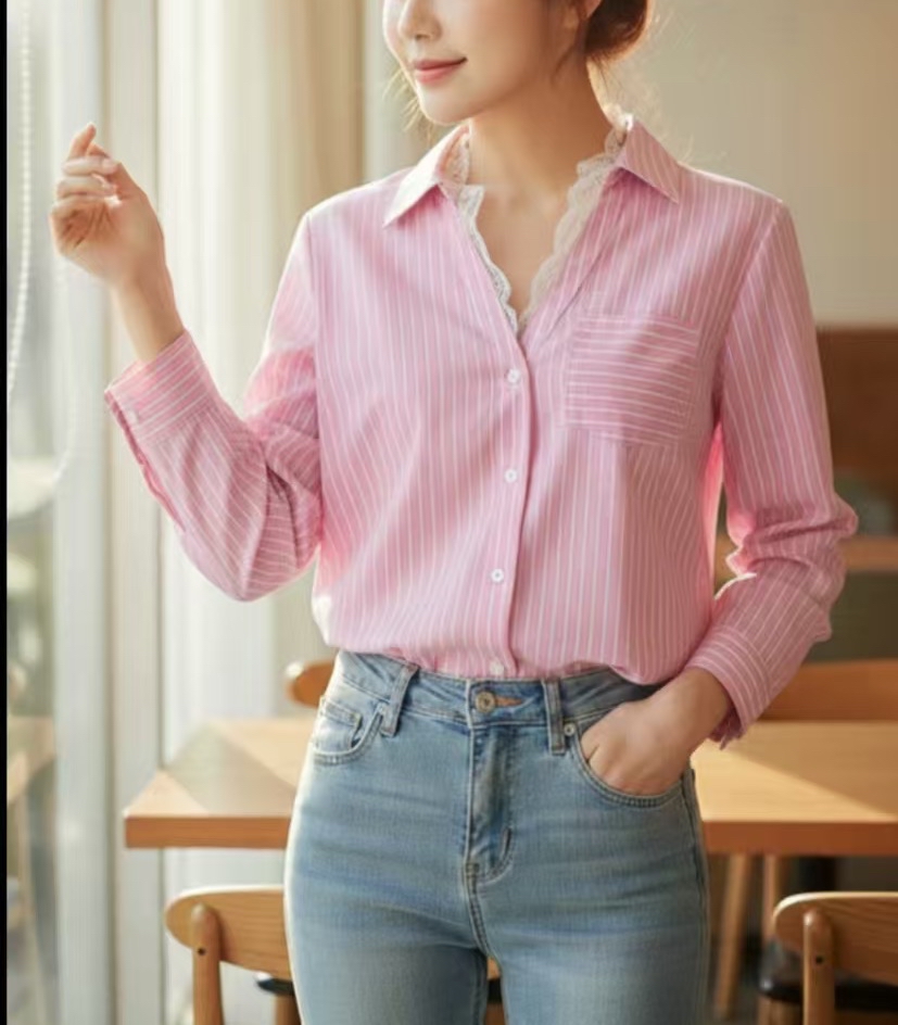 免燙lace 領條子恤