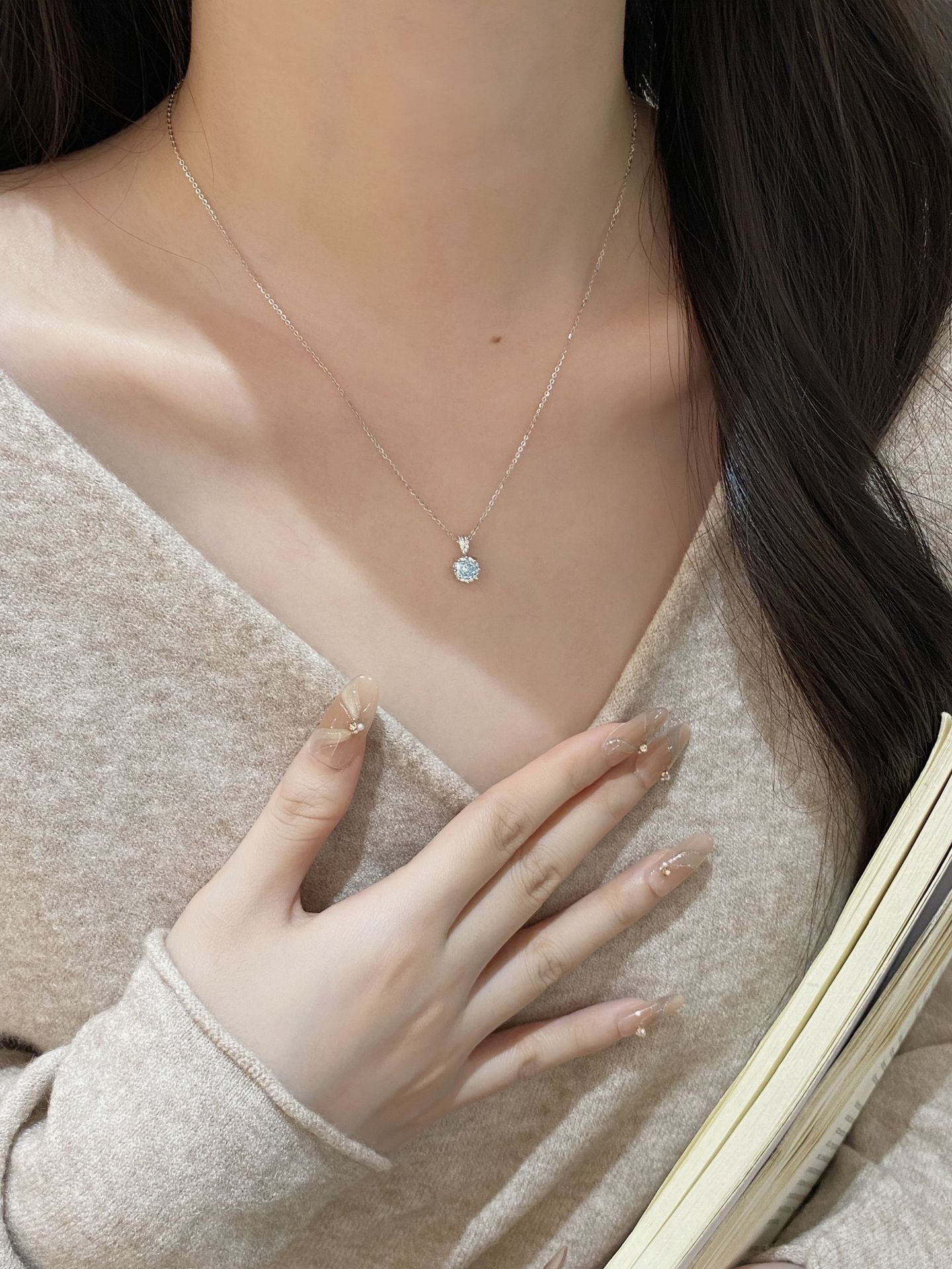 玫瑰切闪钻项链