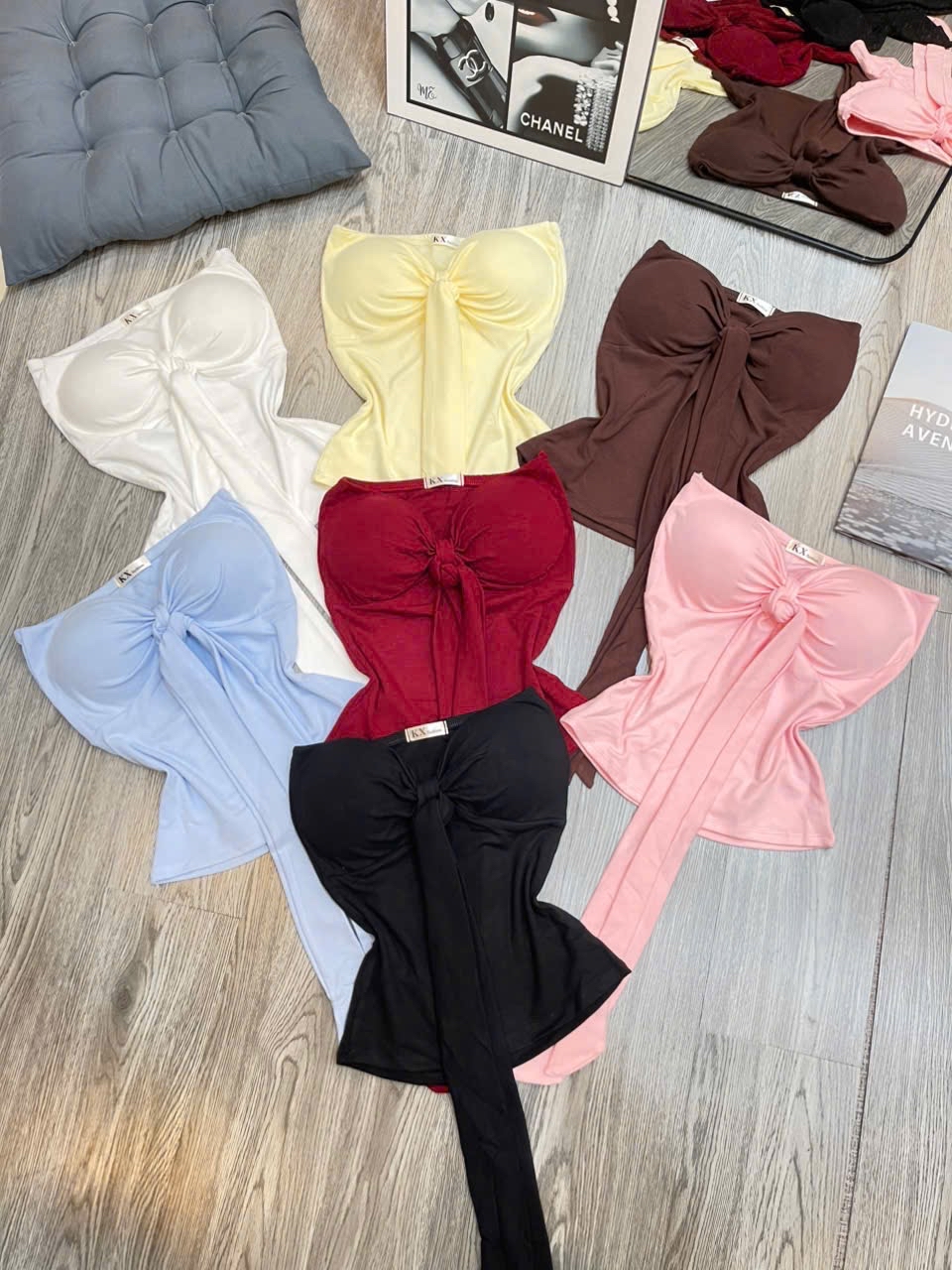 優雅黑色緞帶繫帶抹胸上衣