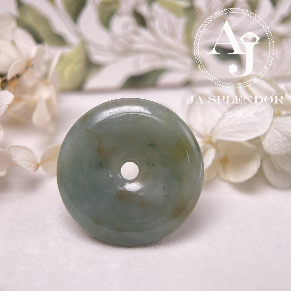 JN-218 天然翡翠A玉 特色綠映紅平安扣