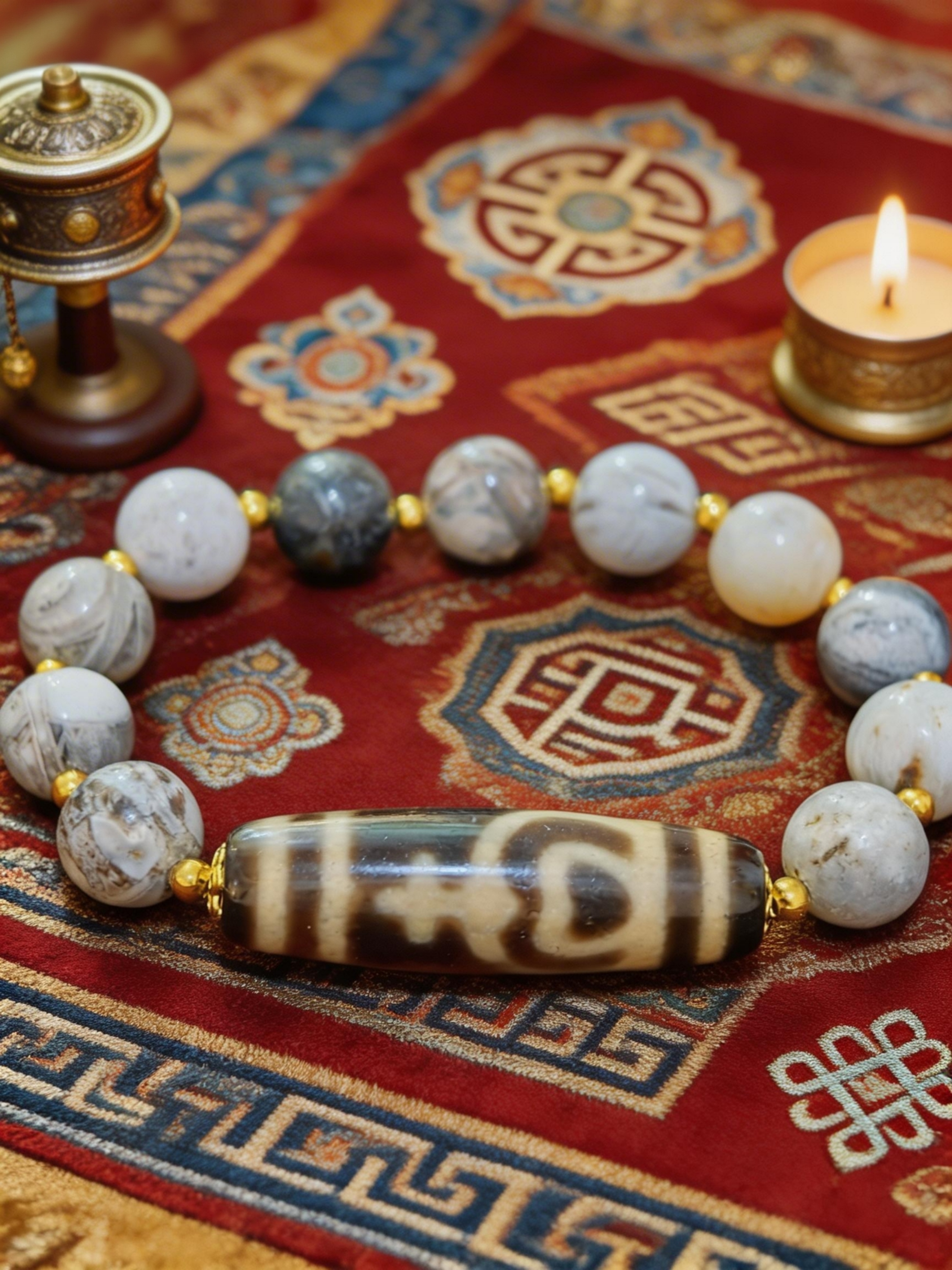 《牙黃寶瓶蓮花心天珠》25034