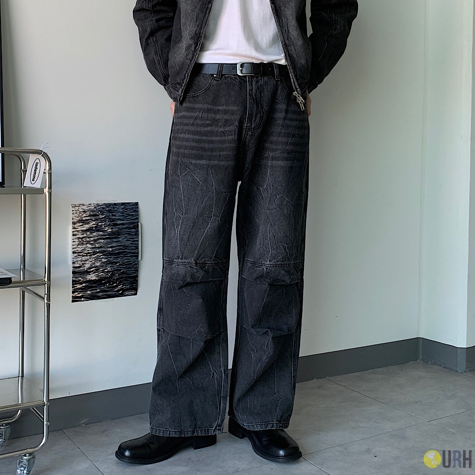 【100%保證韓國直送】韓系質感 重磅立體褶皺水洗寬版牛仔褲 👖 [2 color] RF118056