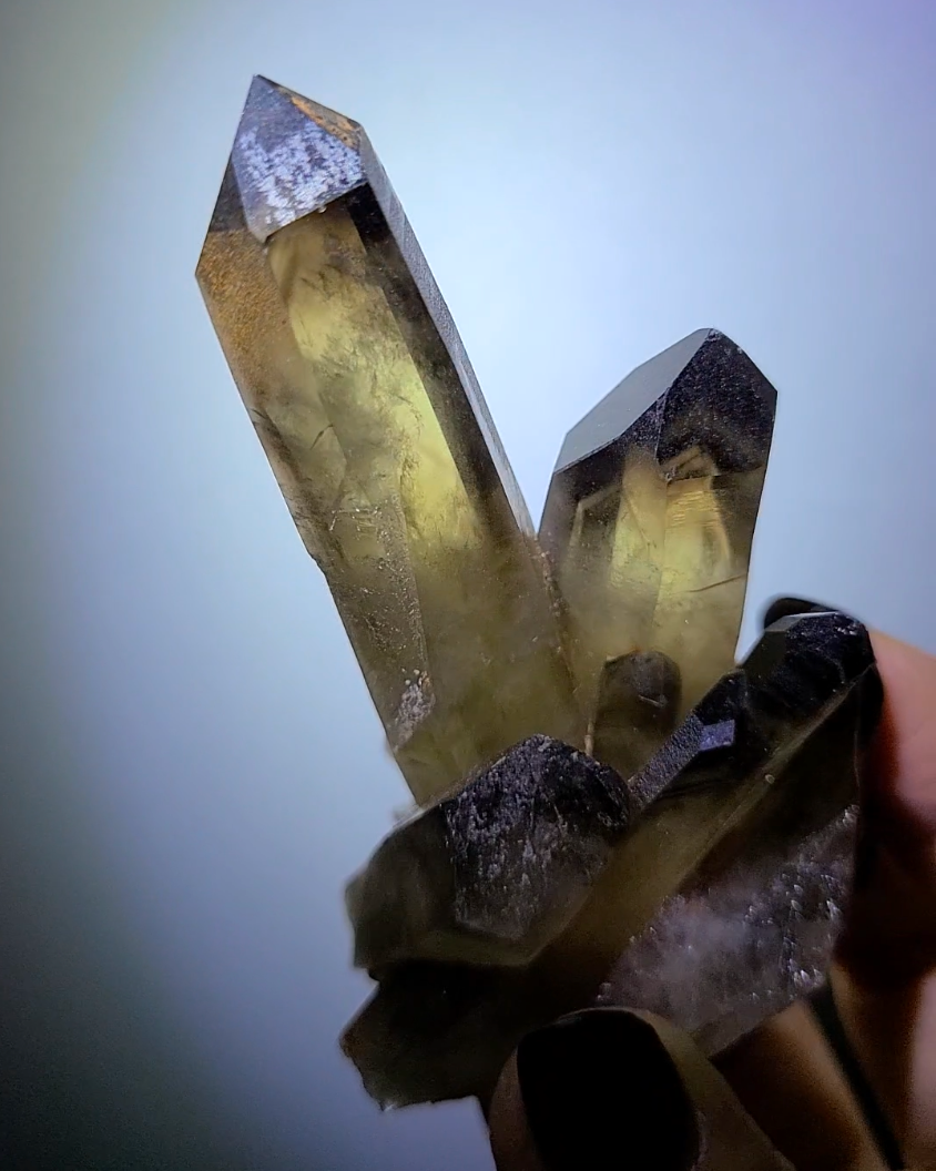 Smoky citrine cluster with phantom smoky pyramids - C96