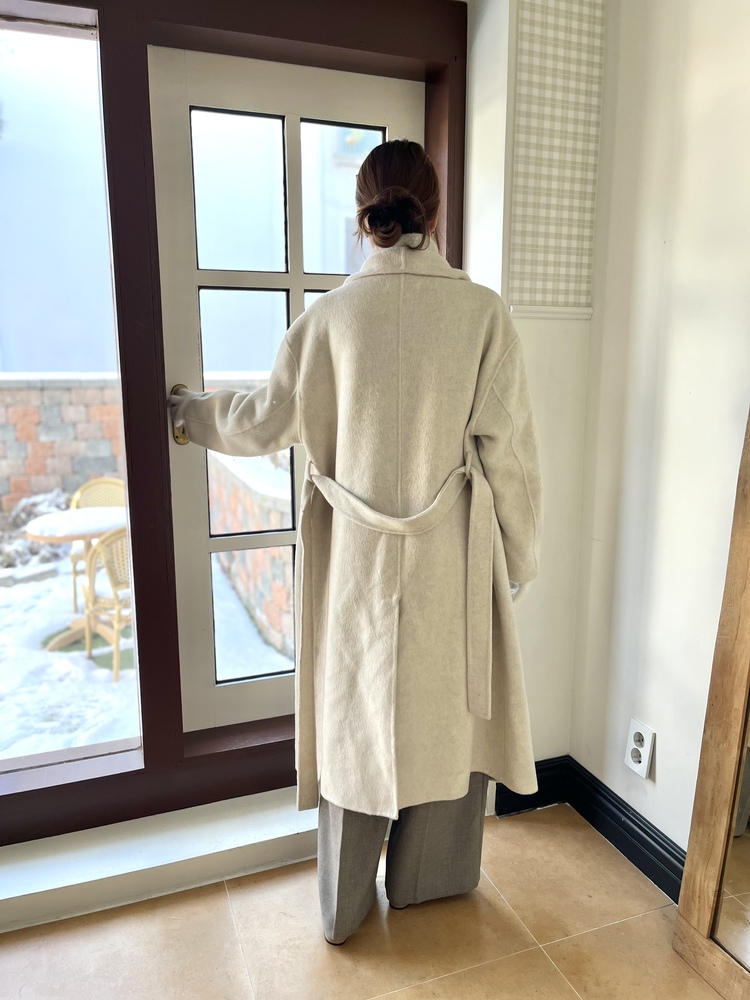 [70% Wool] Parisian Belted Wool Coat (Oat)