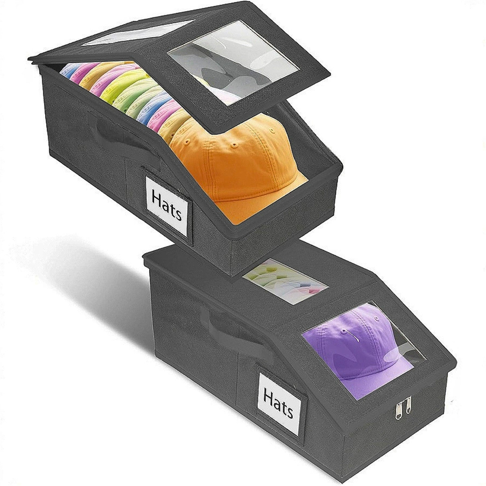 帽子防塵收納盒  帽子儲物盒 棒球帽 鴨舌帽 大容量拉鏈盒 多功能儲物盒 灰色 [平行進口] HK2674