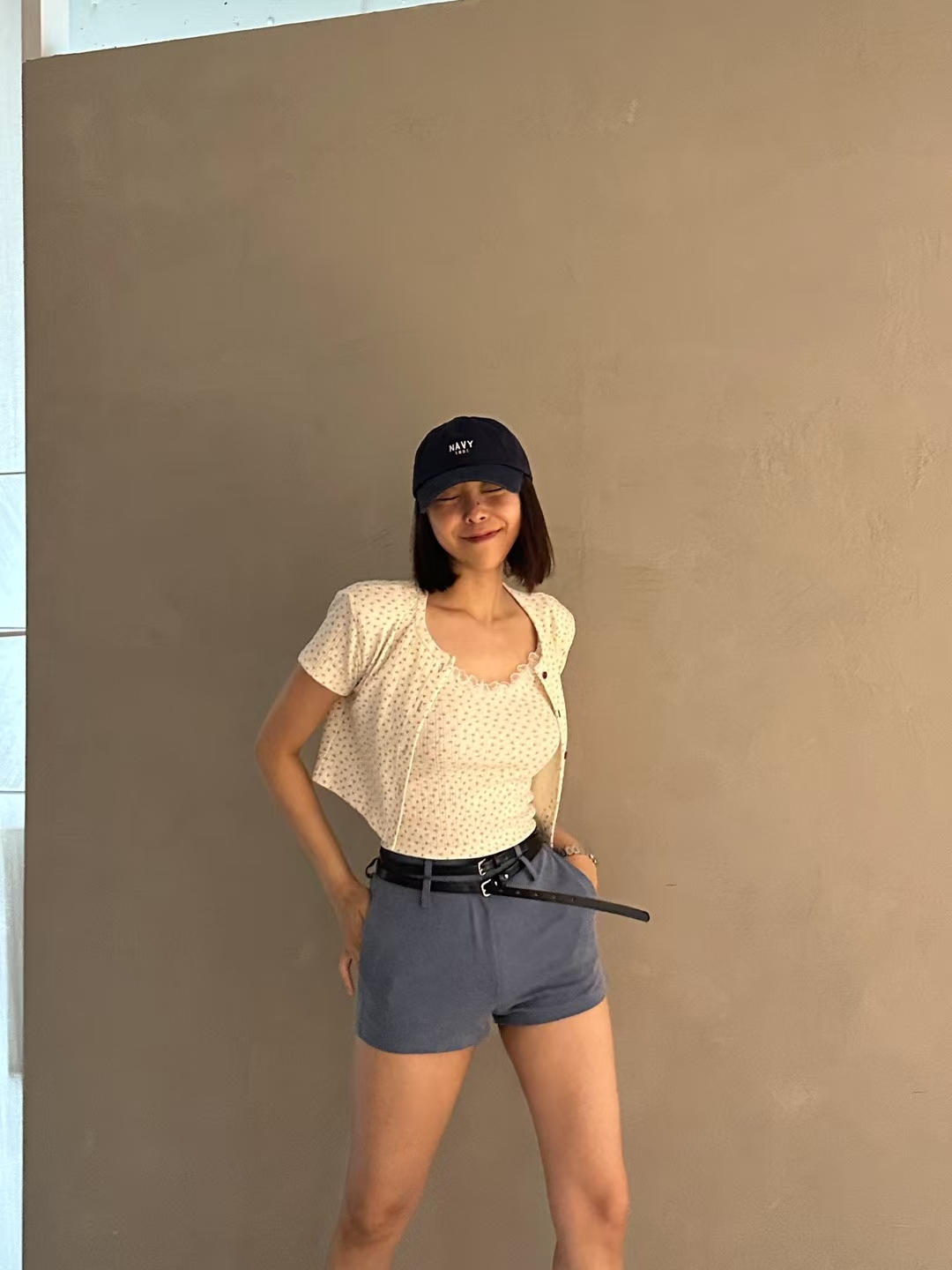 Floral Cami and Buttoned Cardigan Set ‖ 小碎花吊带+短袖开衫两件套 