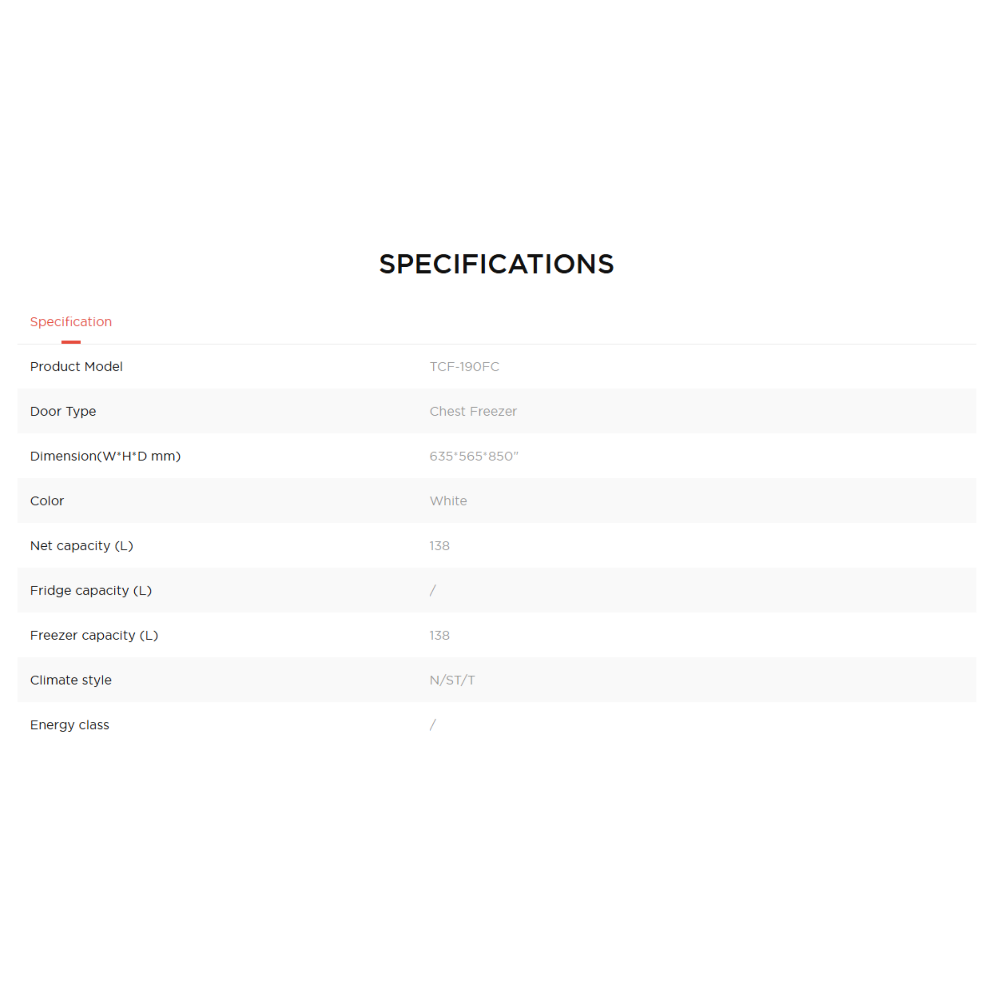 TCL 142L Chest Freezer (TCF-190FC)