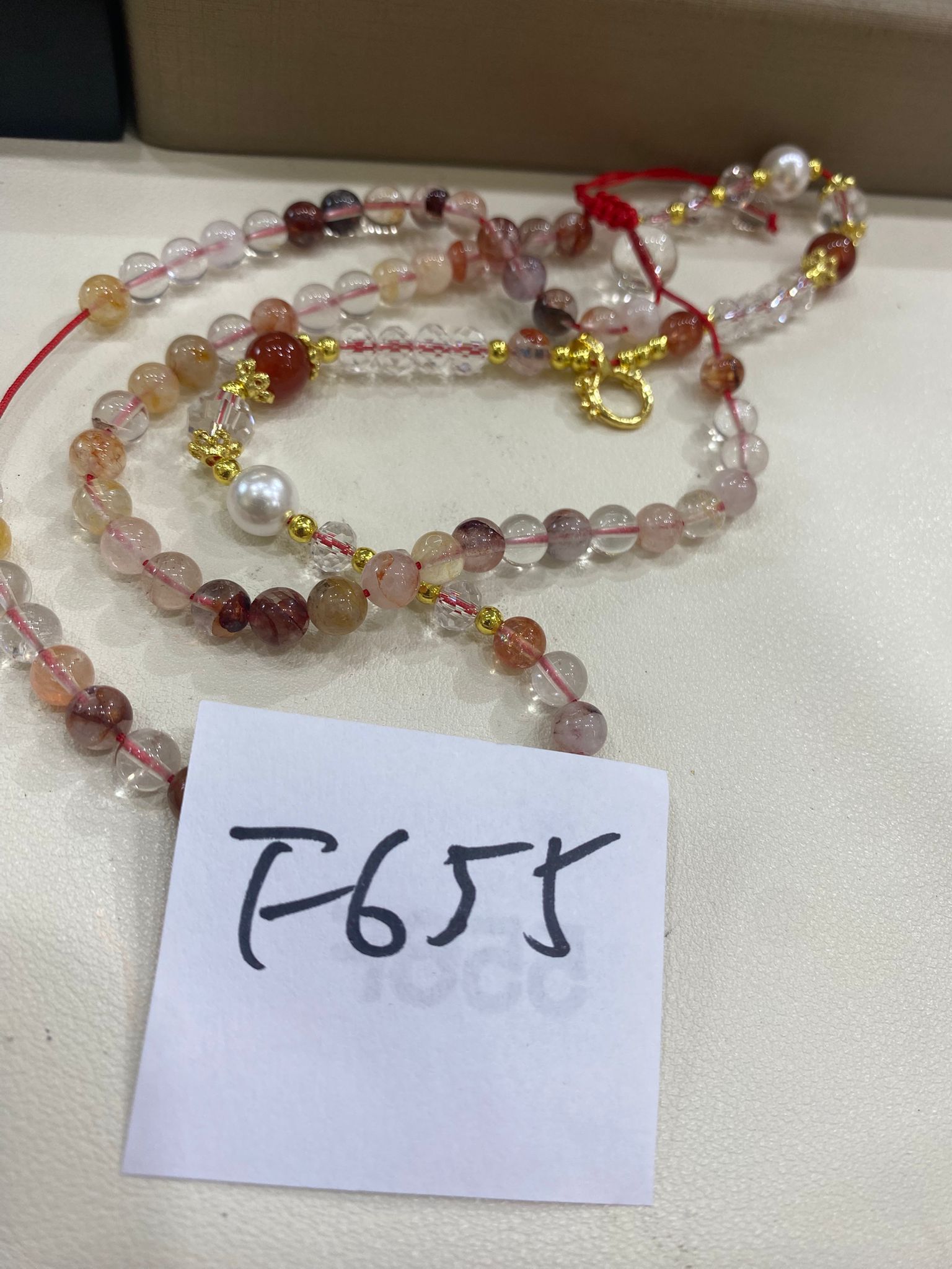 F655 白水晶拼紅膠萬用鏈