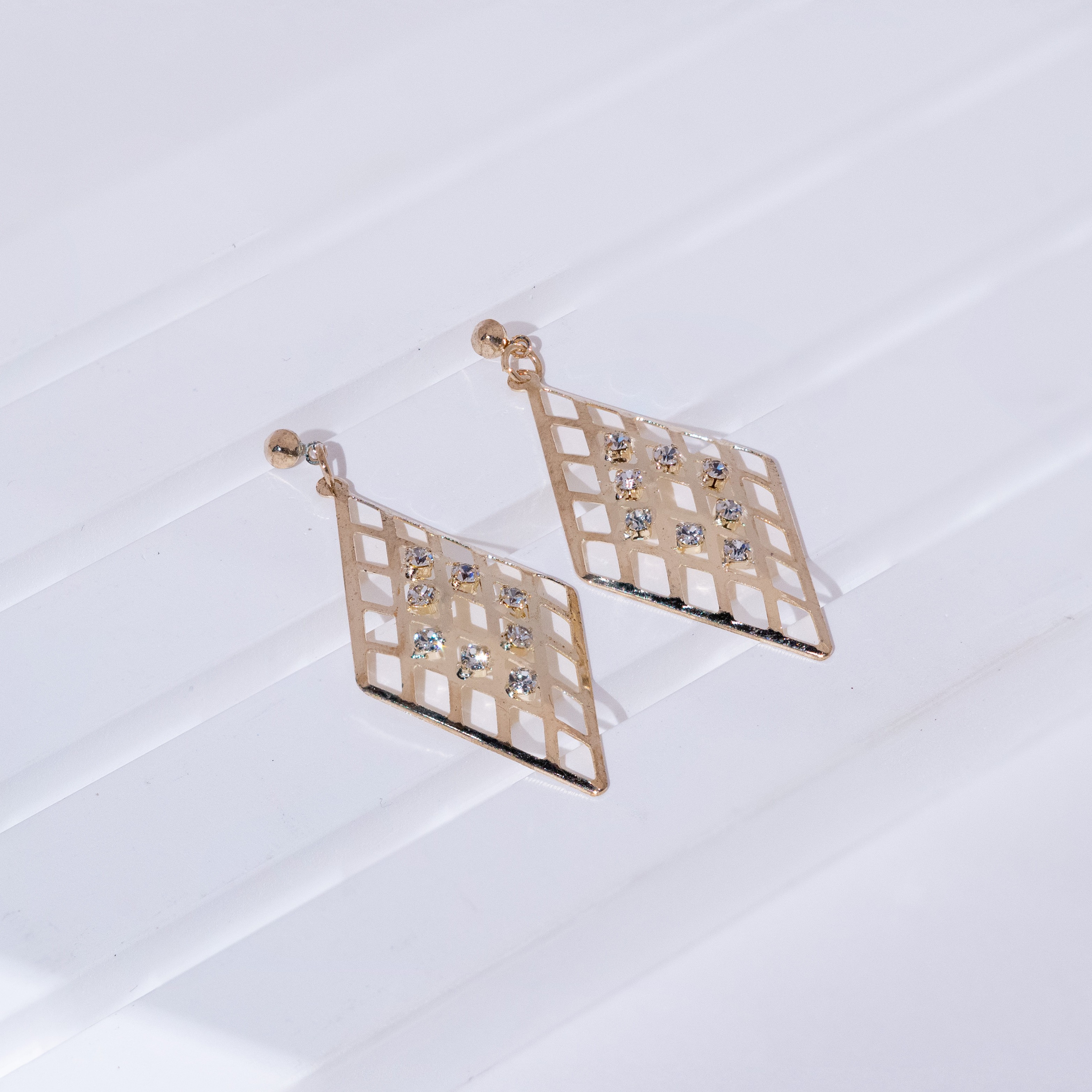 Geometric Diamond Drop Stud Earrings