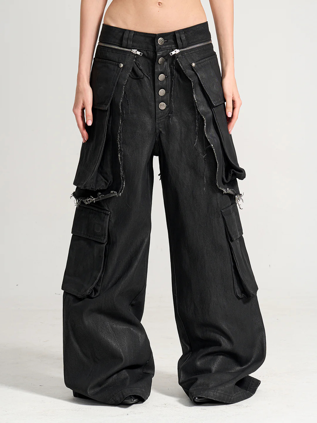 VAR-47｜HINGE FORM · WAX-BRUSHED LAYERED DENIM PANTS