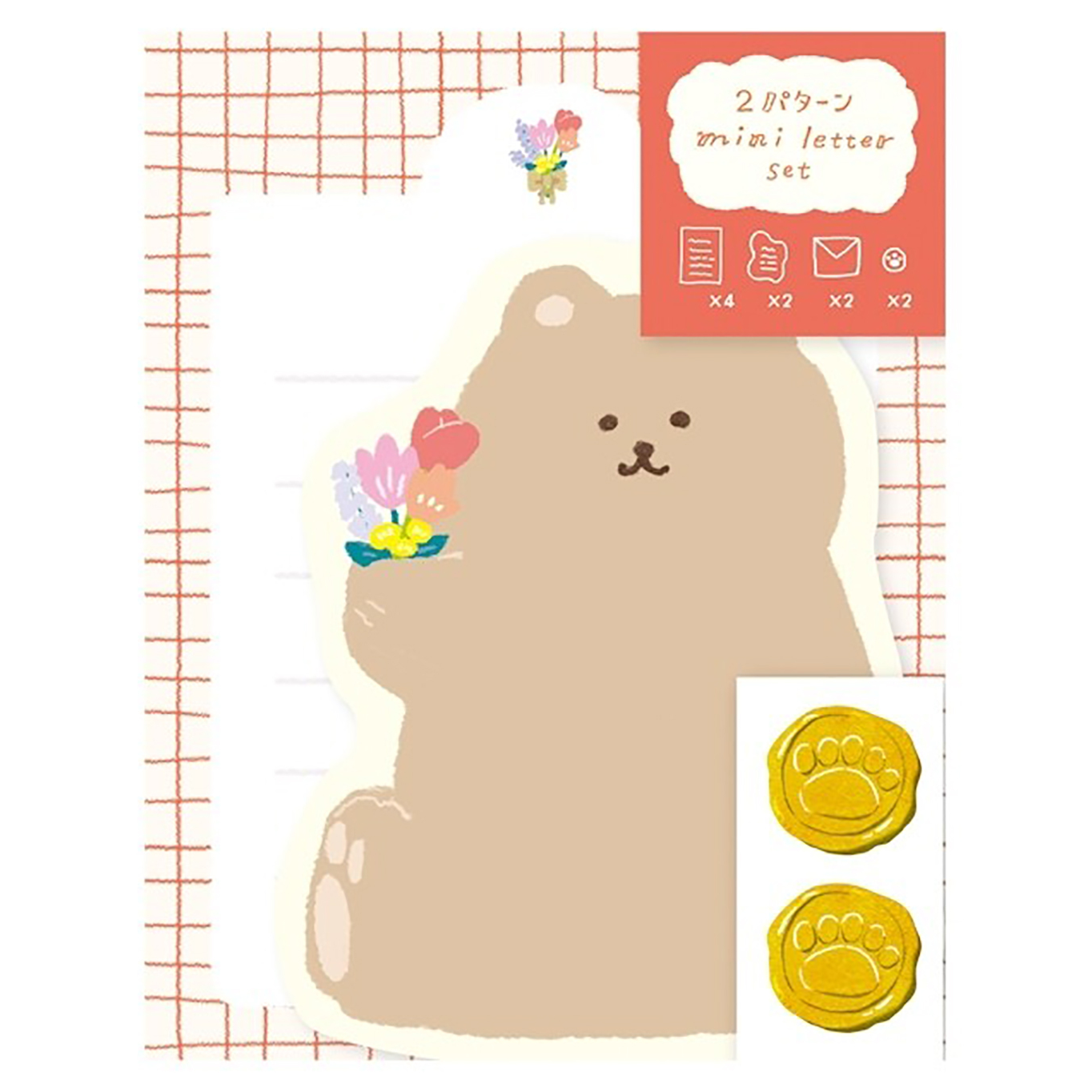 古川紙工 - 模切迷你信紙套裝 (紅色格子啡熊款)
