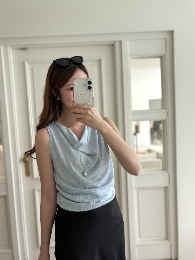 Draped Sleeveless Top (Blue)