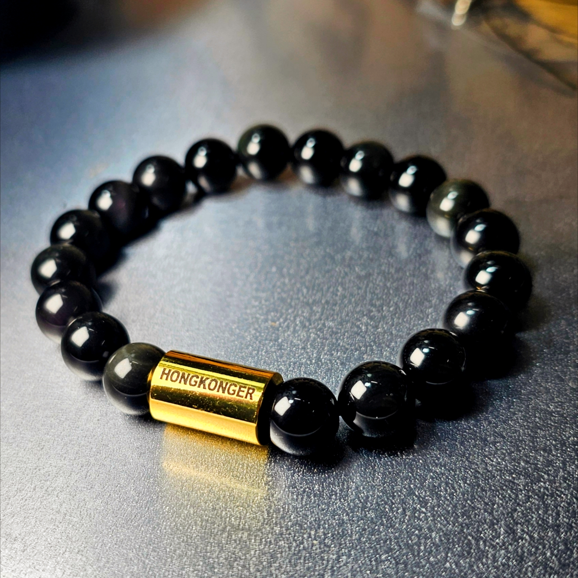 【銀影山脈】銀耀石金屬飾筒手串