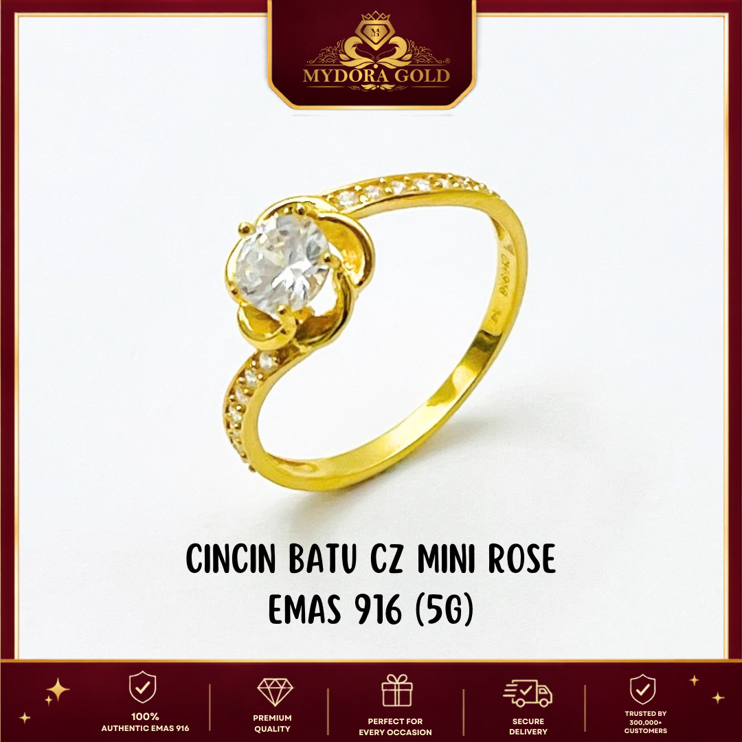 MYDORA Cincin Batu CZ Mini Roses l EMAS 916/22K