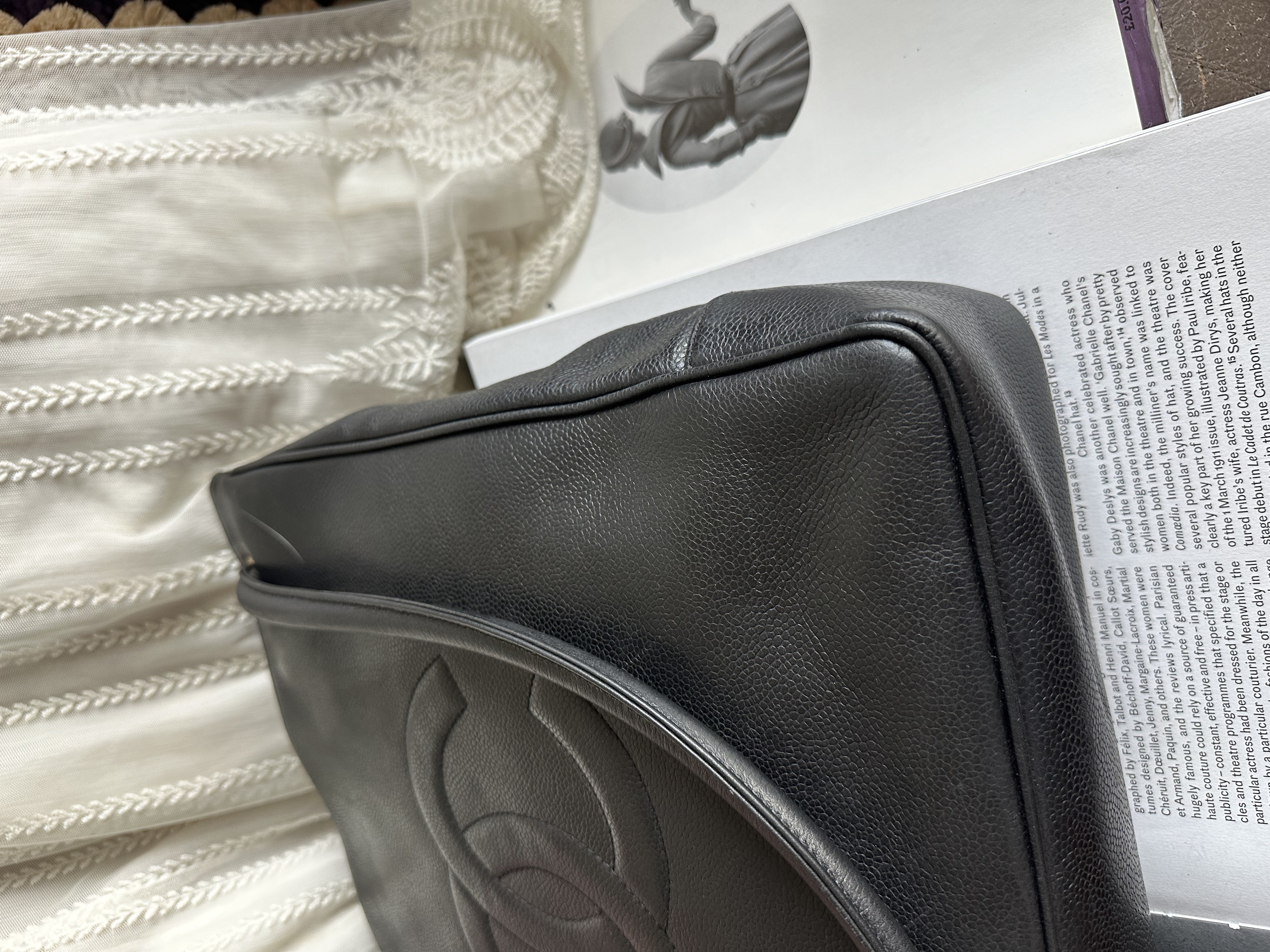 vintage chanel black caviar shoulder bag /tote bag 