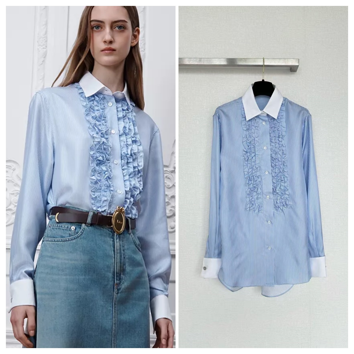 【頂級】DIOR Dioriviera Blouse with Ruffled Plastron 襯衫