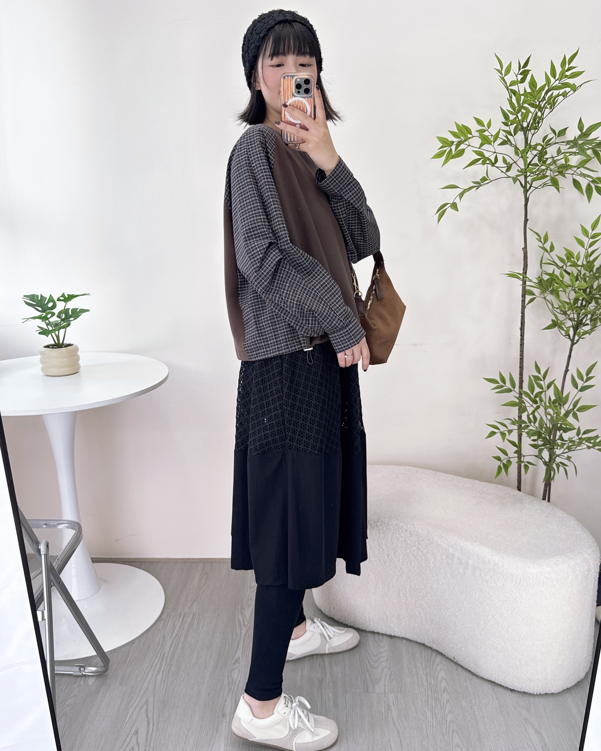 假兩件通花Leggings拼半截裙