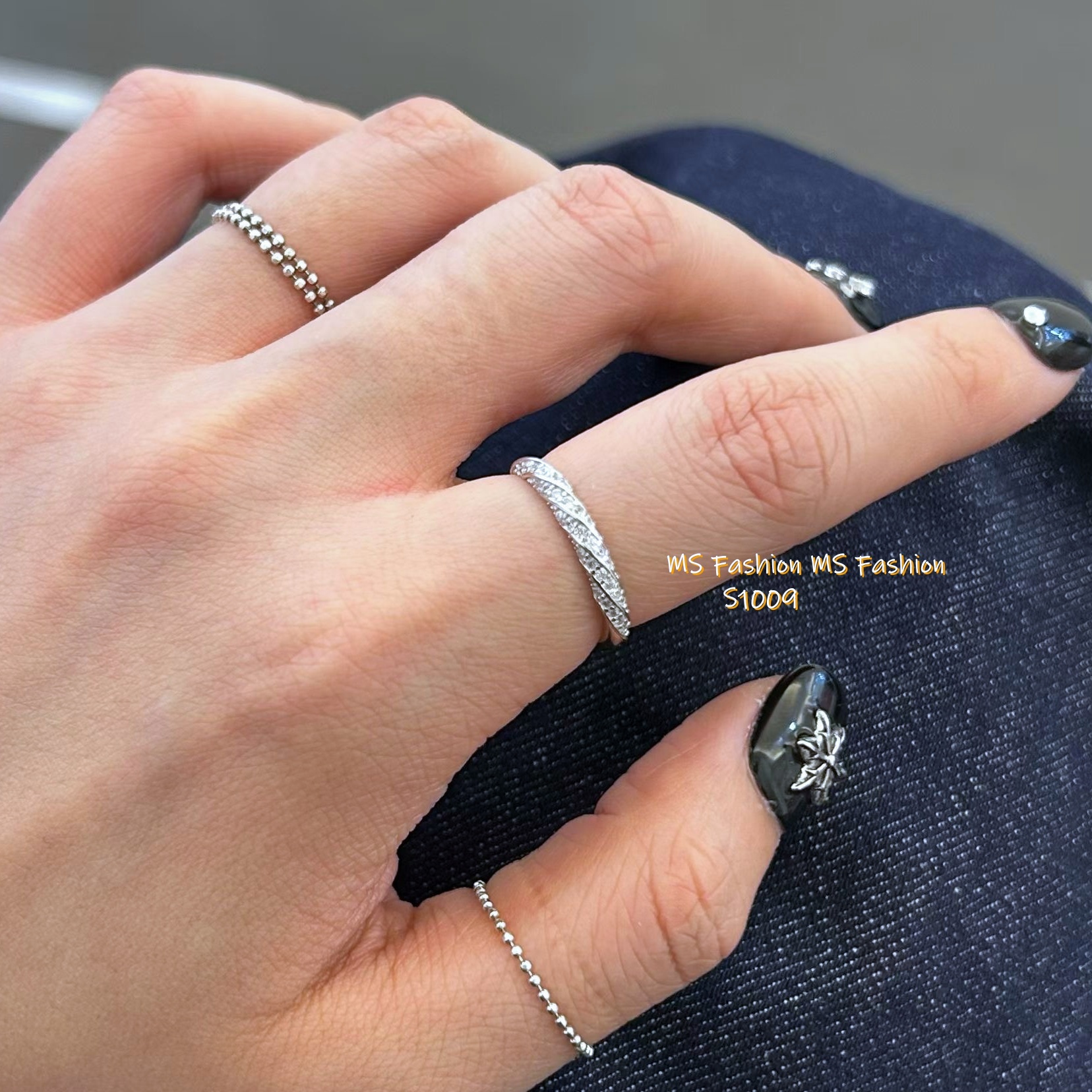 S1009 韓國🇰🇷S925閃石麻花內嵌式開口戒指