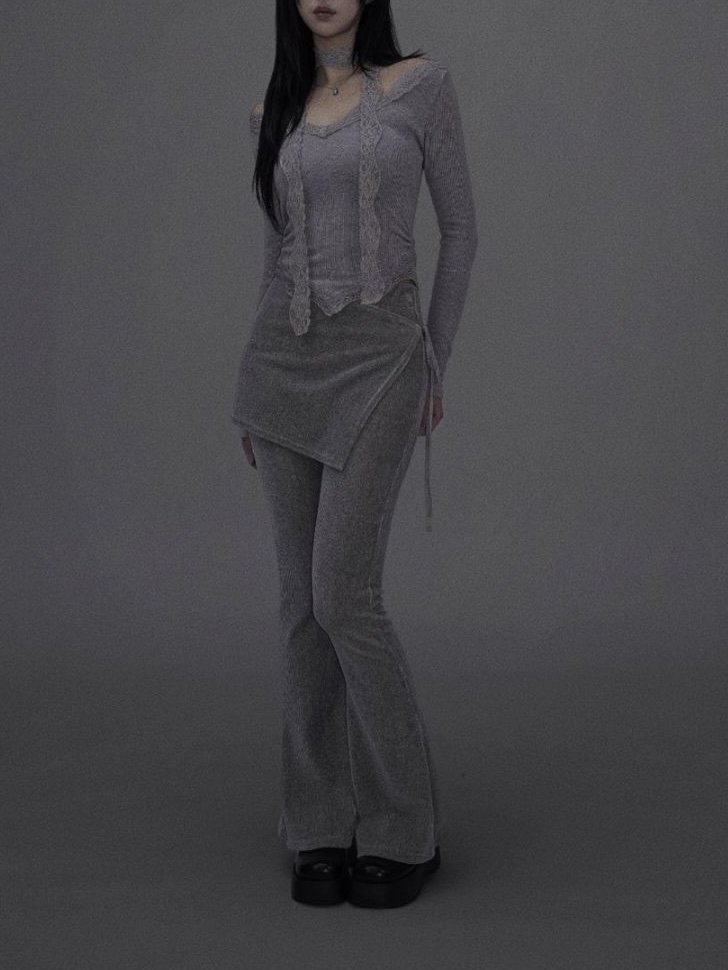 Lace V-Neck Top and Scarf Set