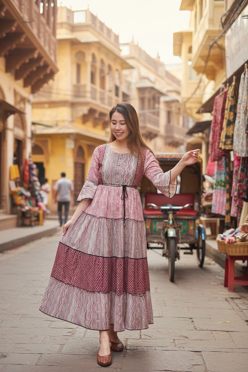 Beige X Wine Red African Print 4-layer cake OP 50"  #639