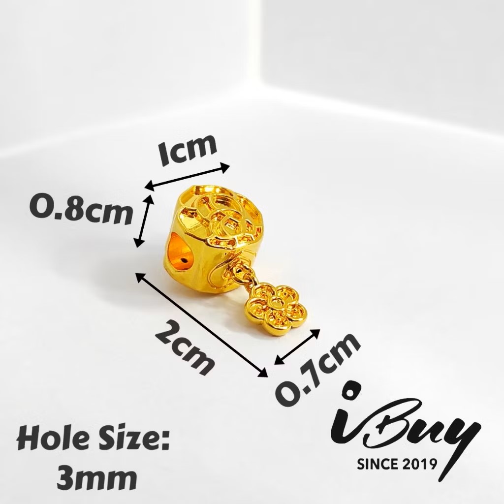 916 GOLD CAMELLIA + CLORAL DRIPPING CHARM BEAD 916 硬金 山茶花+花花滴溜串咀
