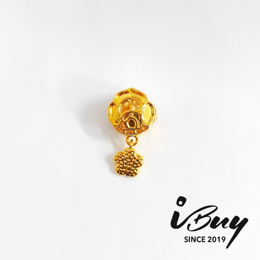 916 GOLD CAMELLIA + CLORAL DRIPPING CHARM BEAD 916 硬金 山茶花+花花滴溜串咀