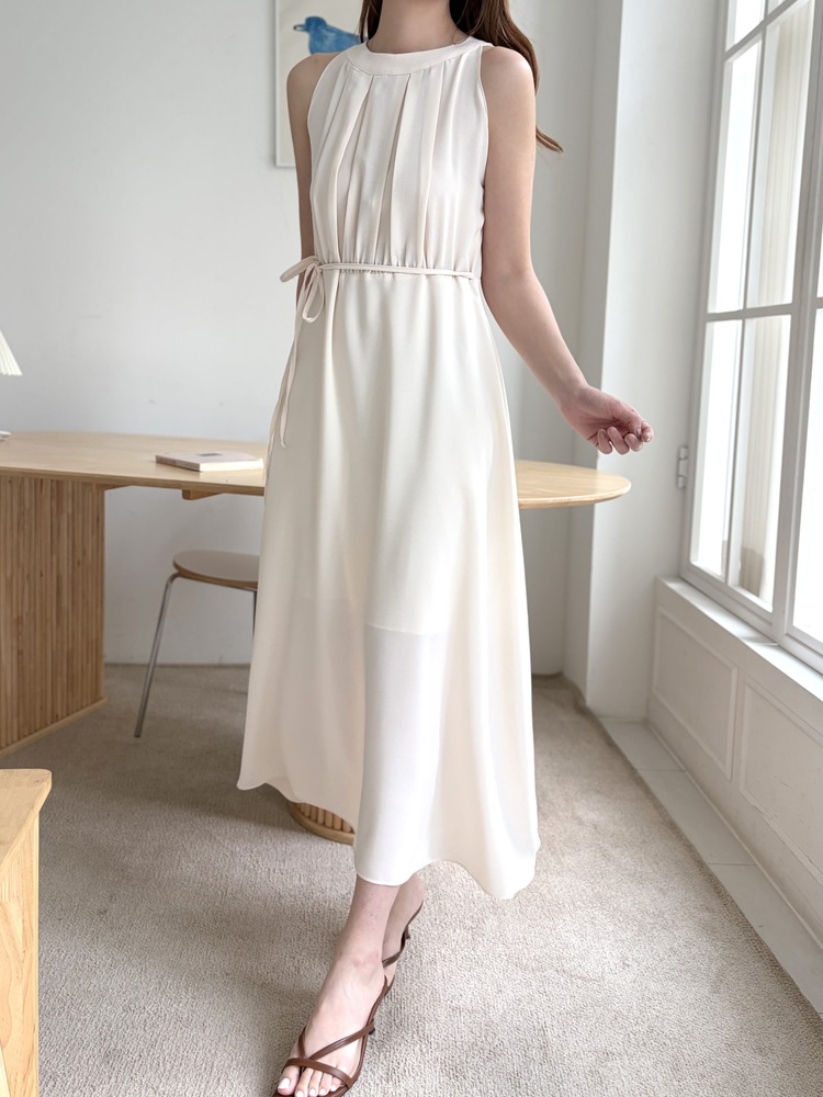 Pleated Halter Maxi Dress (Ivory)