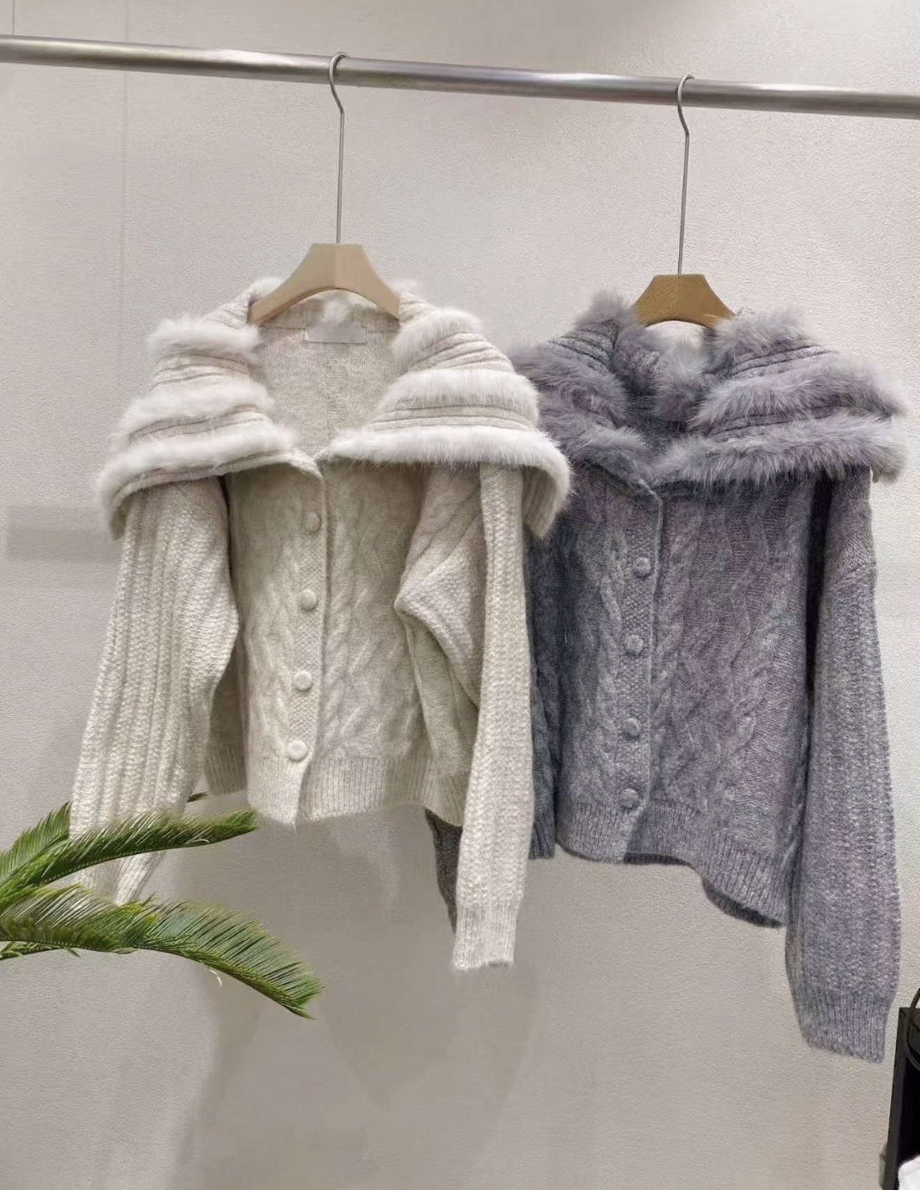 毛茸茸海軍風大翻領✨麻花編織上衣外套