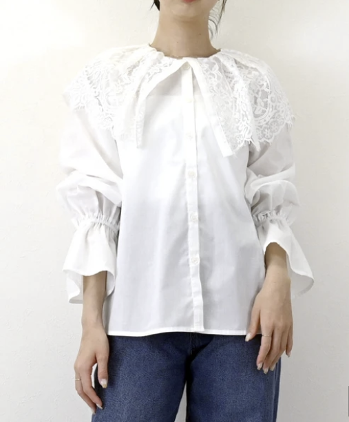 蕾絲領口糖果袖襯衫 - 2026 流行穿搭  長䄂襯衫 春夏時尚穿搭 柔軟舒適 優雅日常 易於配搭 日本直送   #JP-I-260026