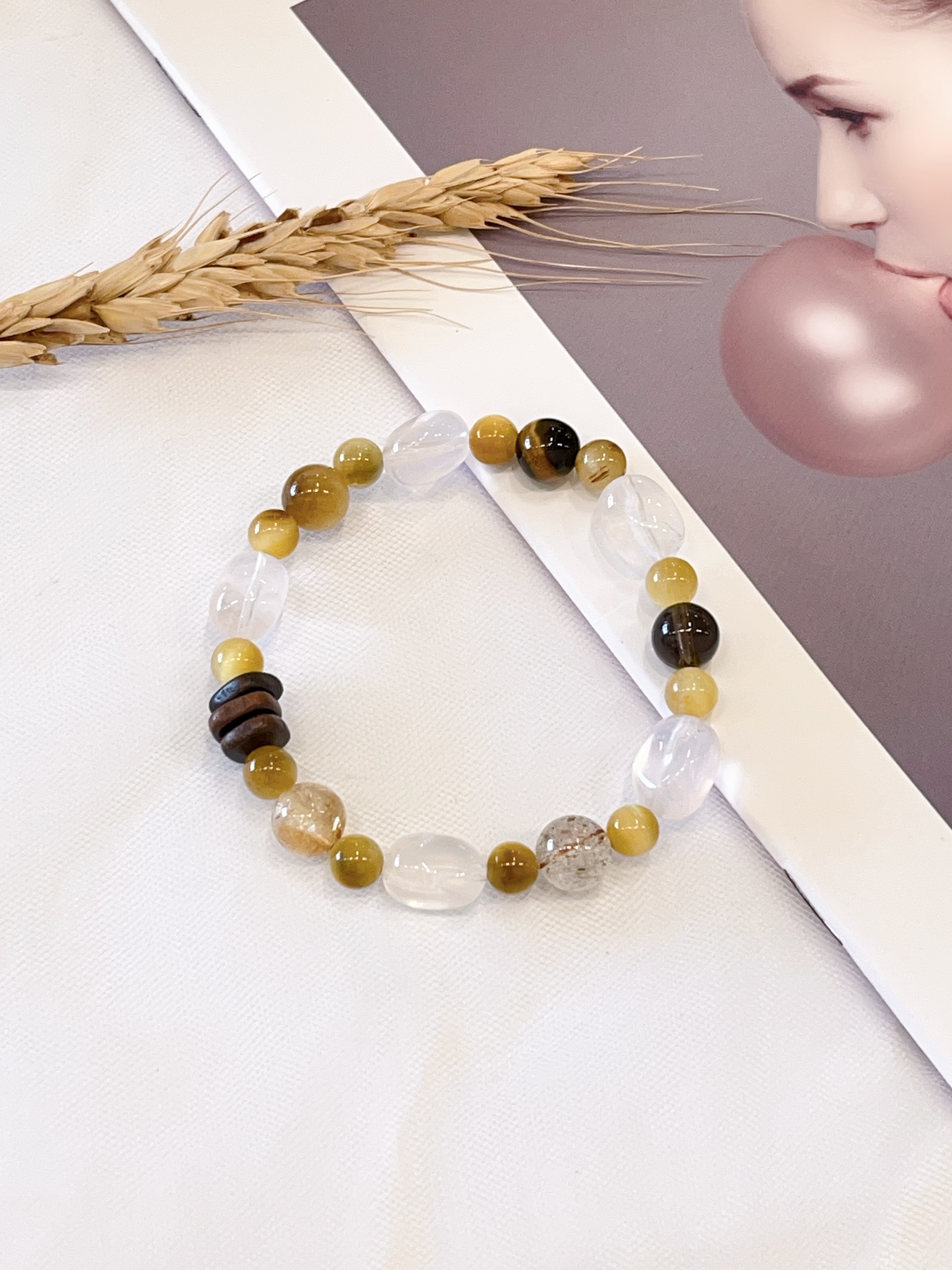 🐯 黄虎牙 × 金虎眼 × 茶晶 × 黄塔晶手串 Yellow Tiger Tooth, Tiger Eye, Smoky Quartz & Citrine | 6-8mm
