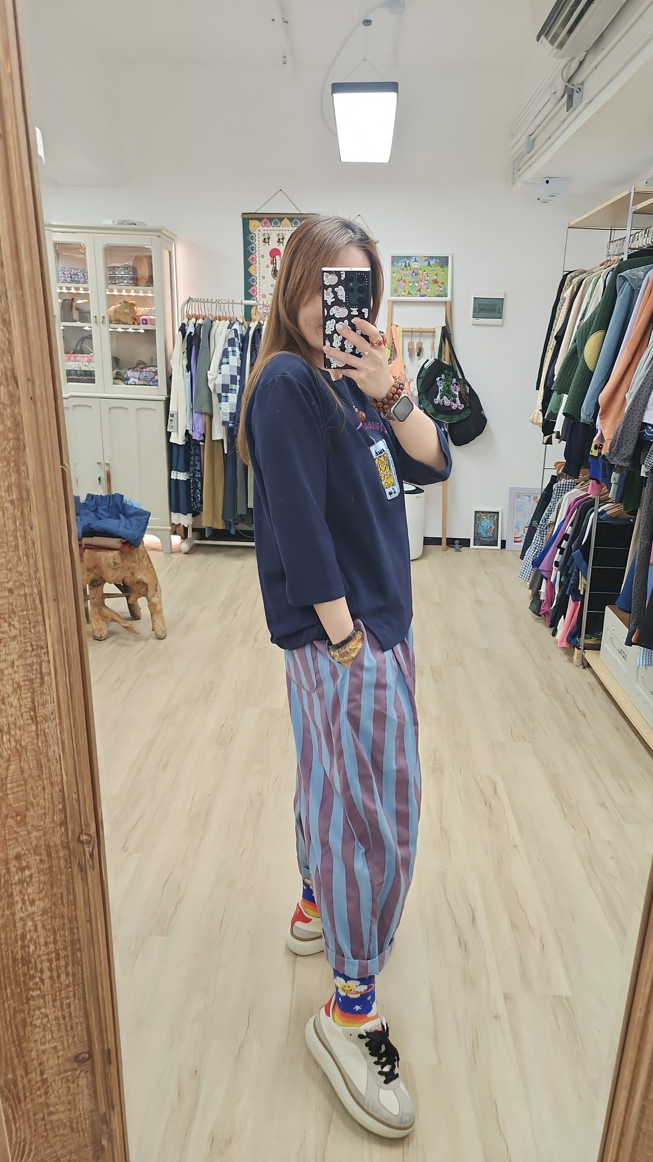 韓國深藍拼哈哈笑飲品圖案衛衣