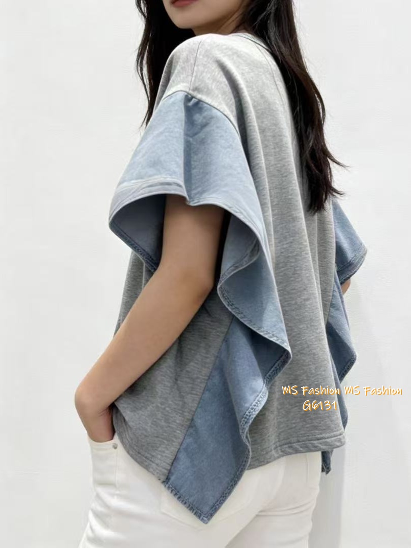 G6131 韓國🇰🇷拼牛仔ruffle top