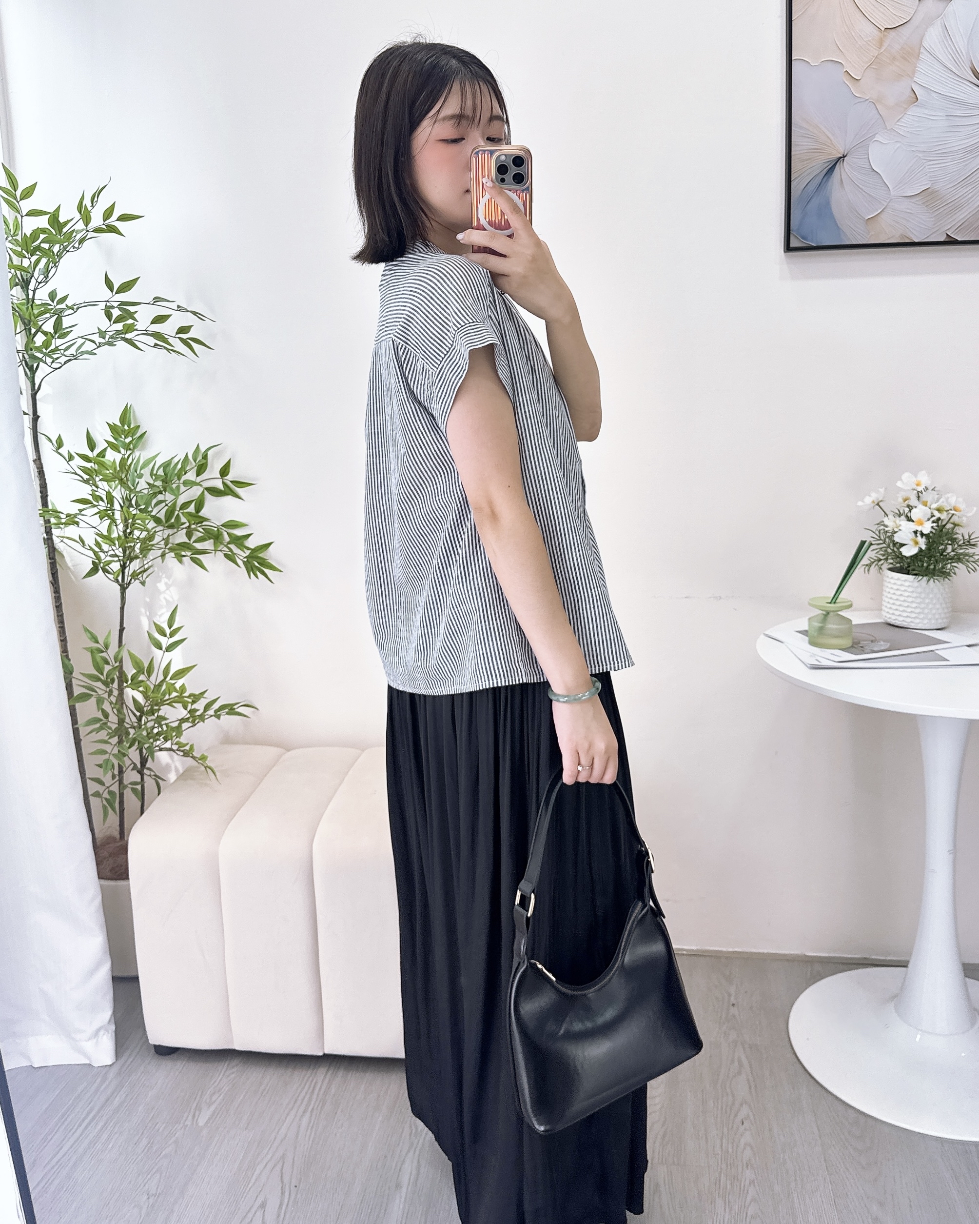 超薄柔軟條子棉布上衣 2色