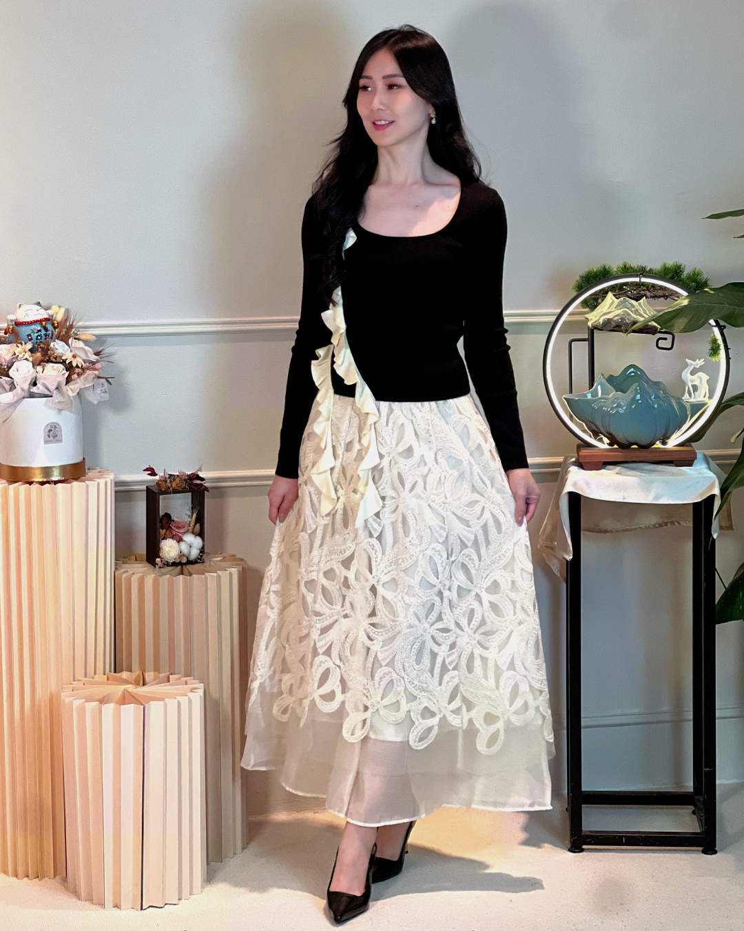 5112 Lyuba Floral Mesh Lace Skirt 