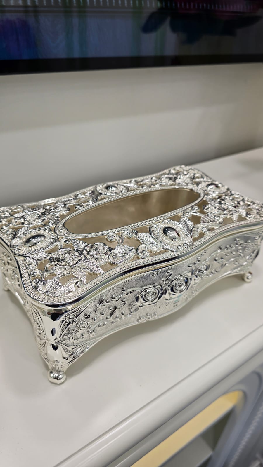 鍍銀玫瑰花紋紙巾盒 K2923 