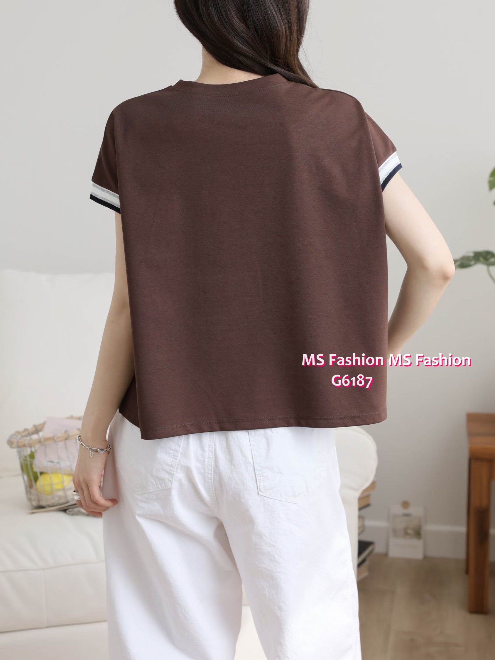 G6187 韓國🇰🇷靚print拼色袖top