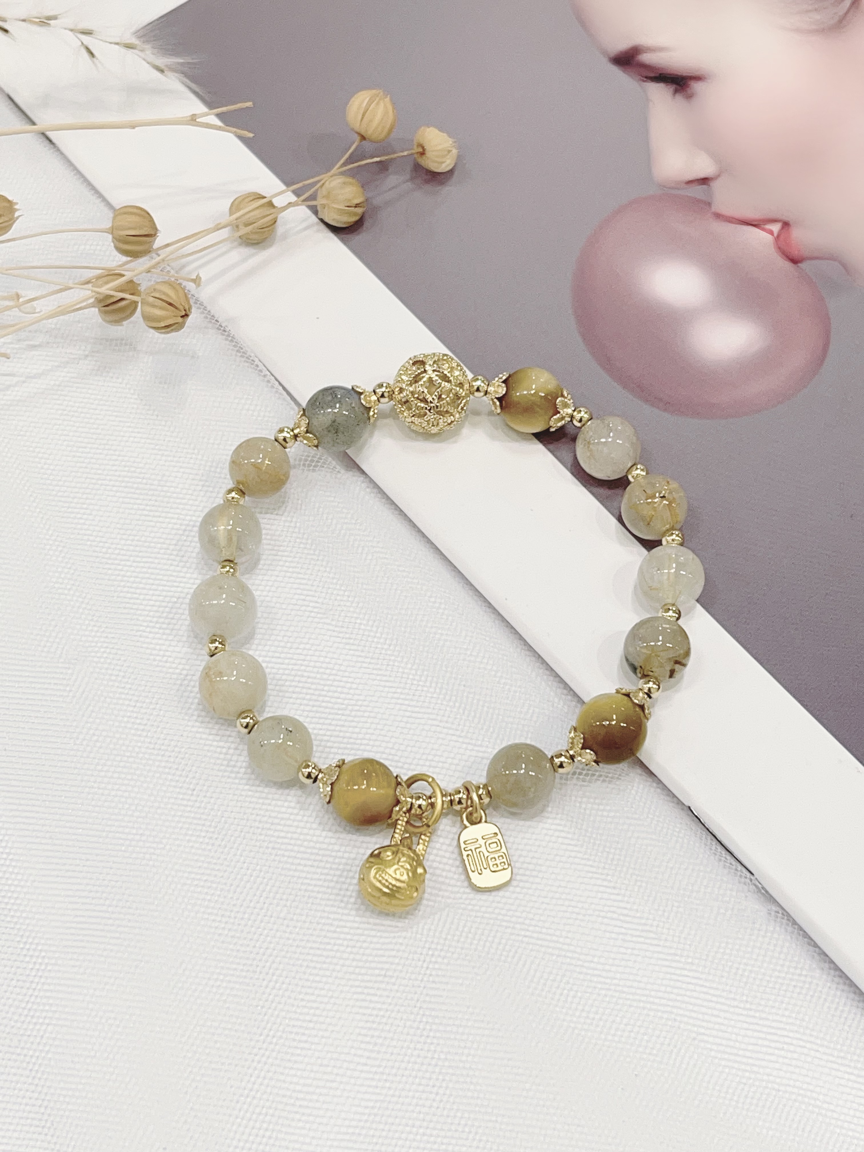 ✨ 金发晶 × 金虎眼 × 月光石手串 Golden Rutilated Quartz & Golden Tiger Eye & Moonstone | 8mm