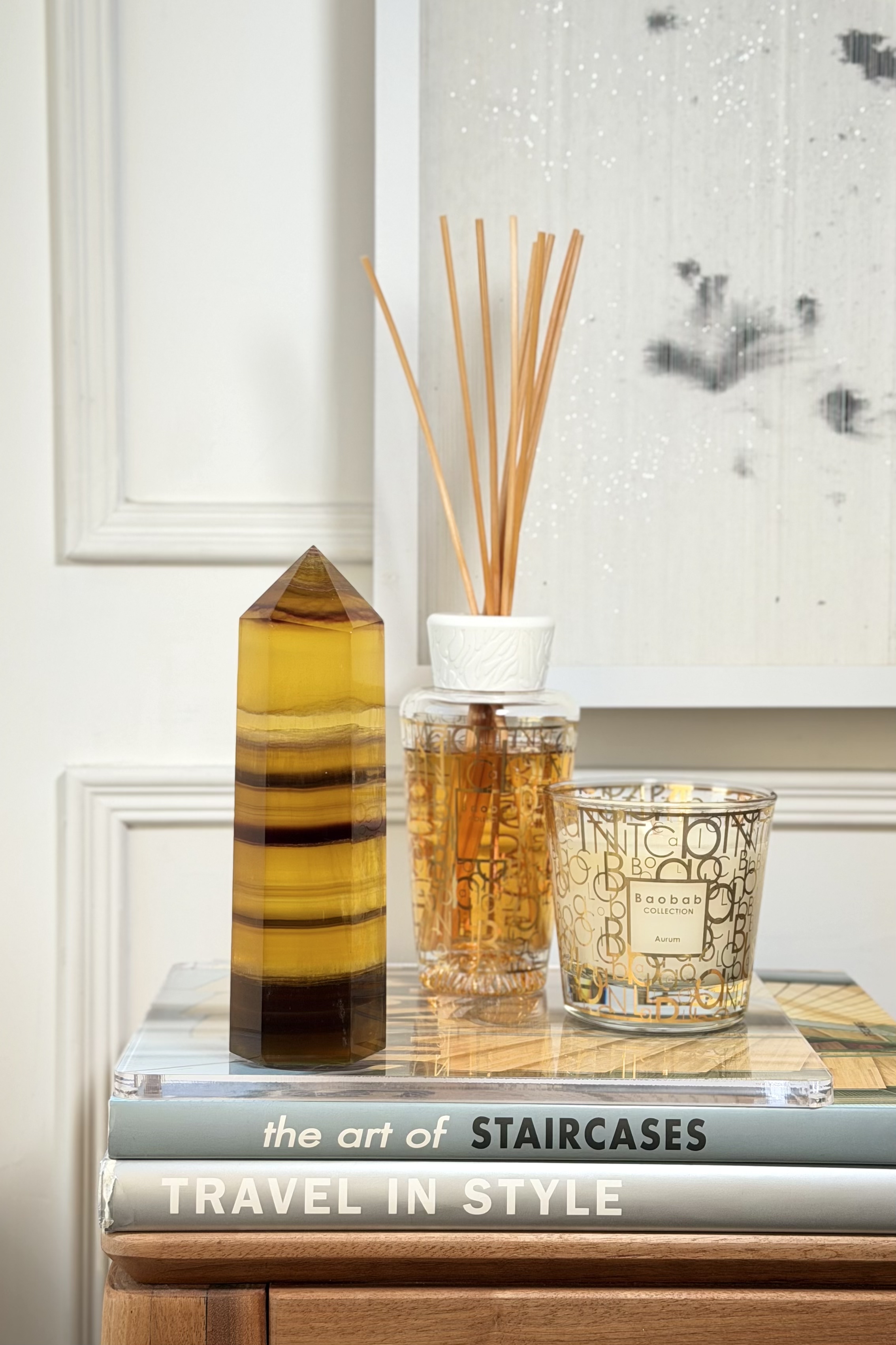  ༒18.6cm+黃螢石千層紋六角柱༒ FL.3502C82G10FM-RB5*