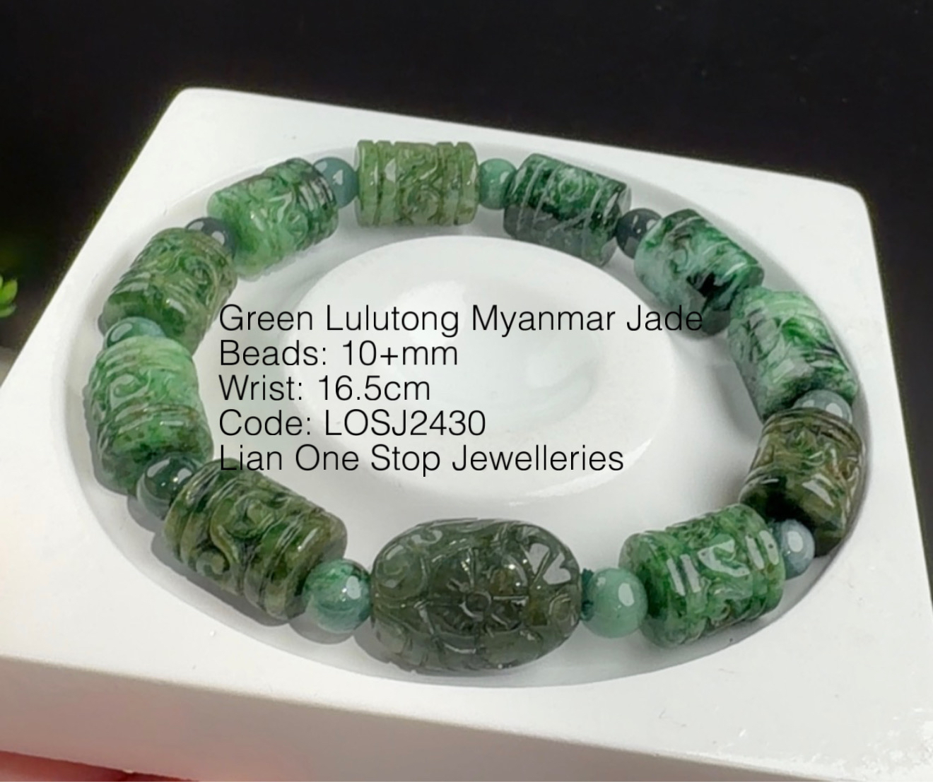 Code: LOSJ2430 Green Lulutong Myanmar Jade 10+mm