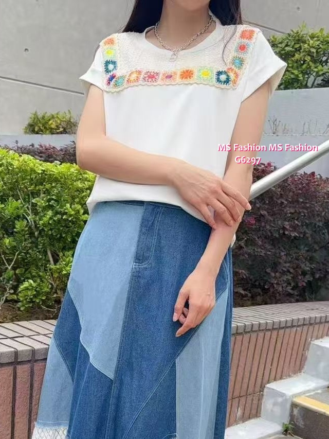 G6297 韓國🇰🇷彩色勾花pattern top