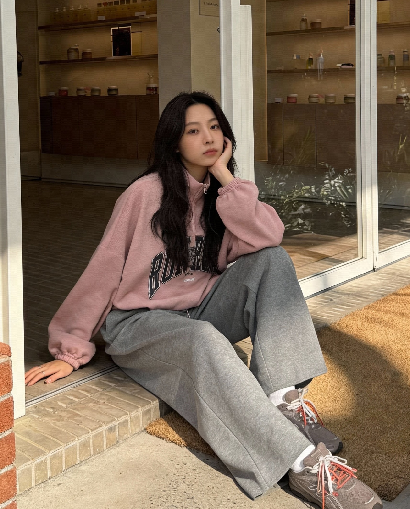 絨毛短版半拉鍊衛衣 – RUN THE RACE 印字