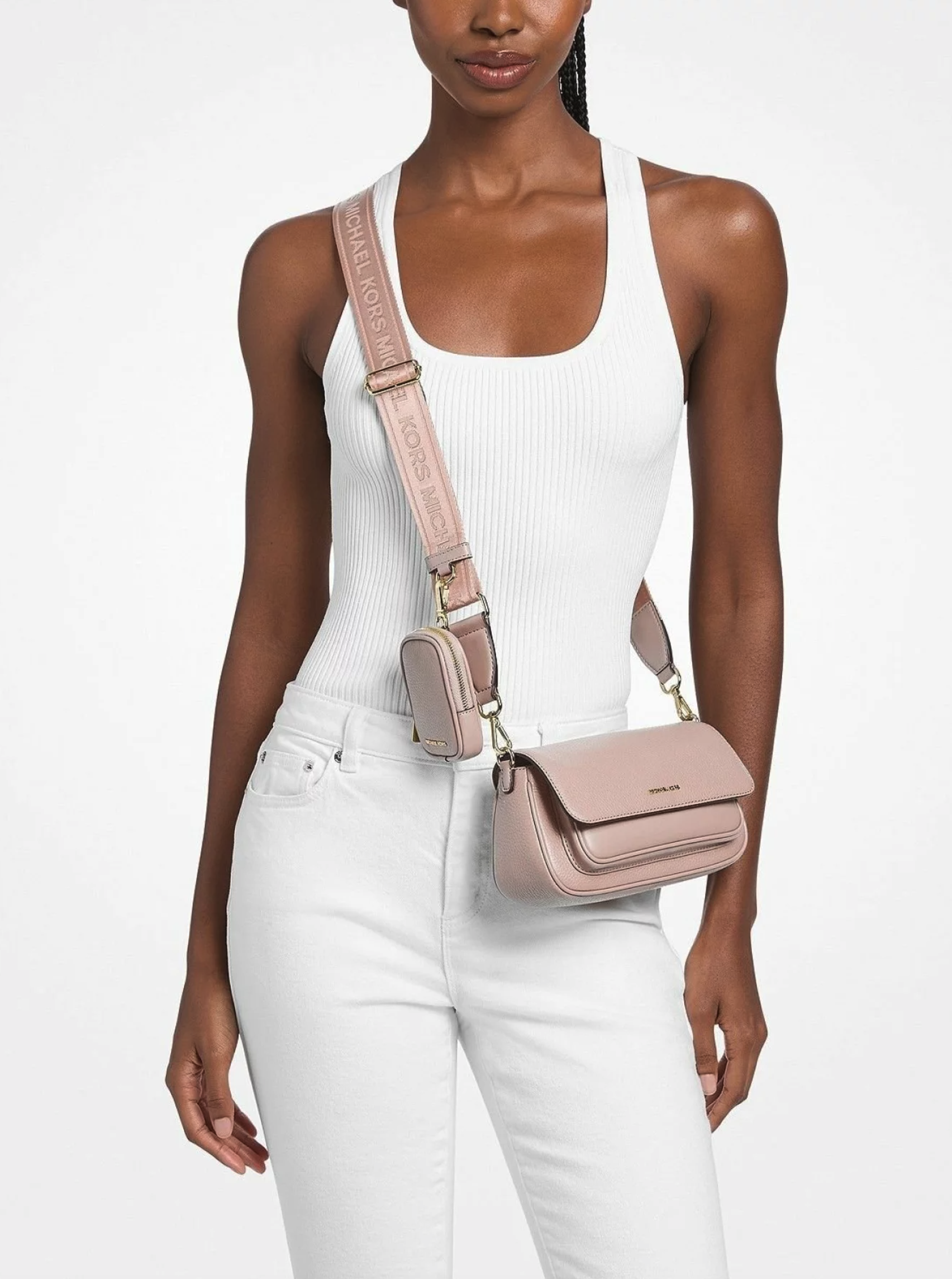 Michael Kors  Jet Set Travel Small Pebbled Leather Crossbody Bag With Pouch