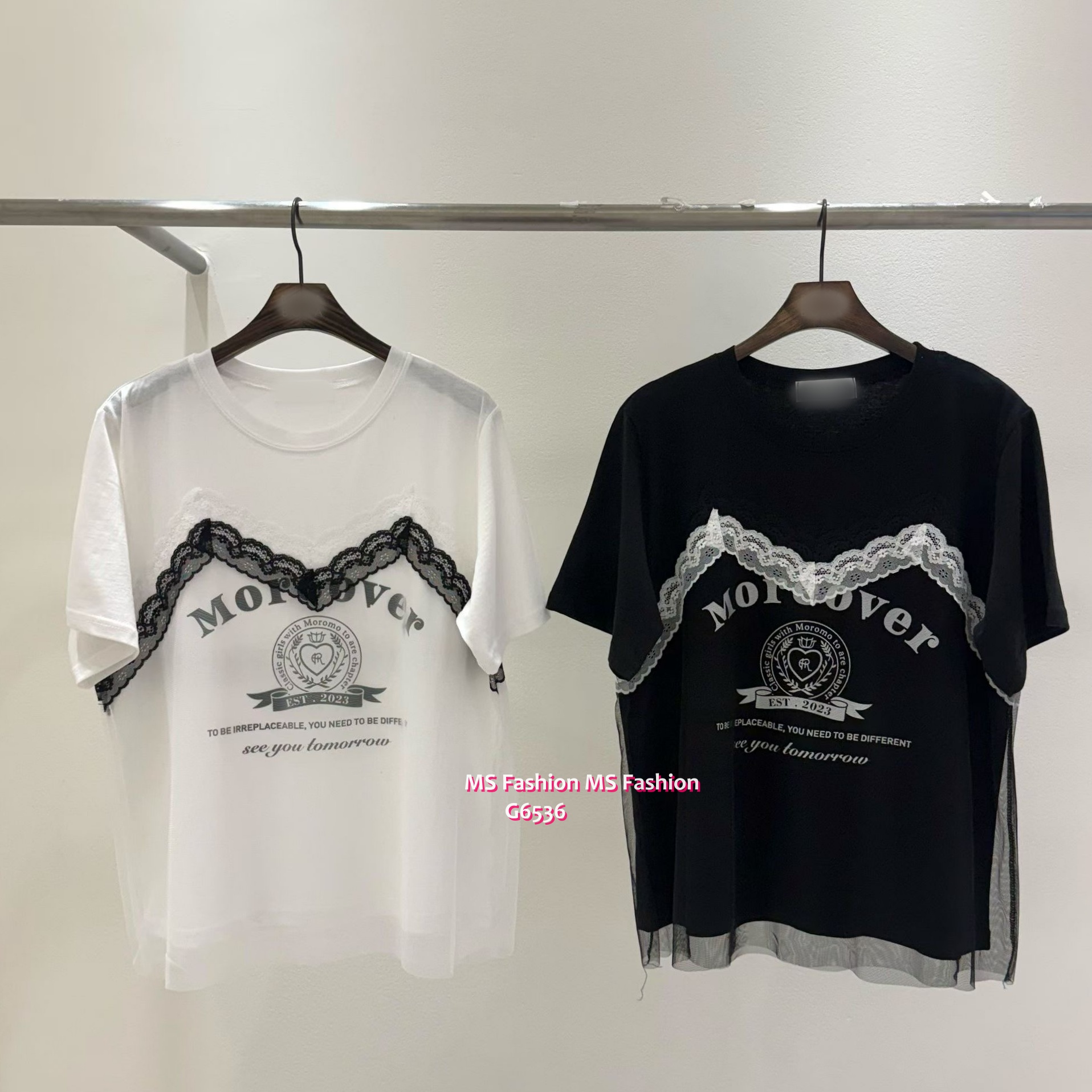 G6536 黑白配型格拼lace top